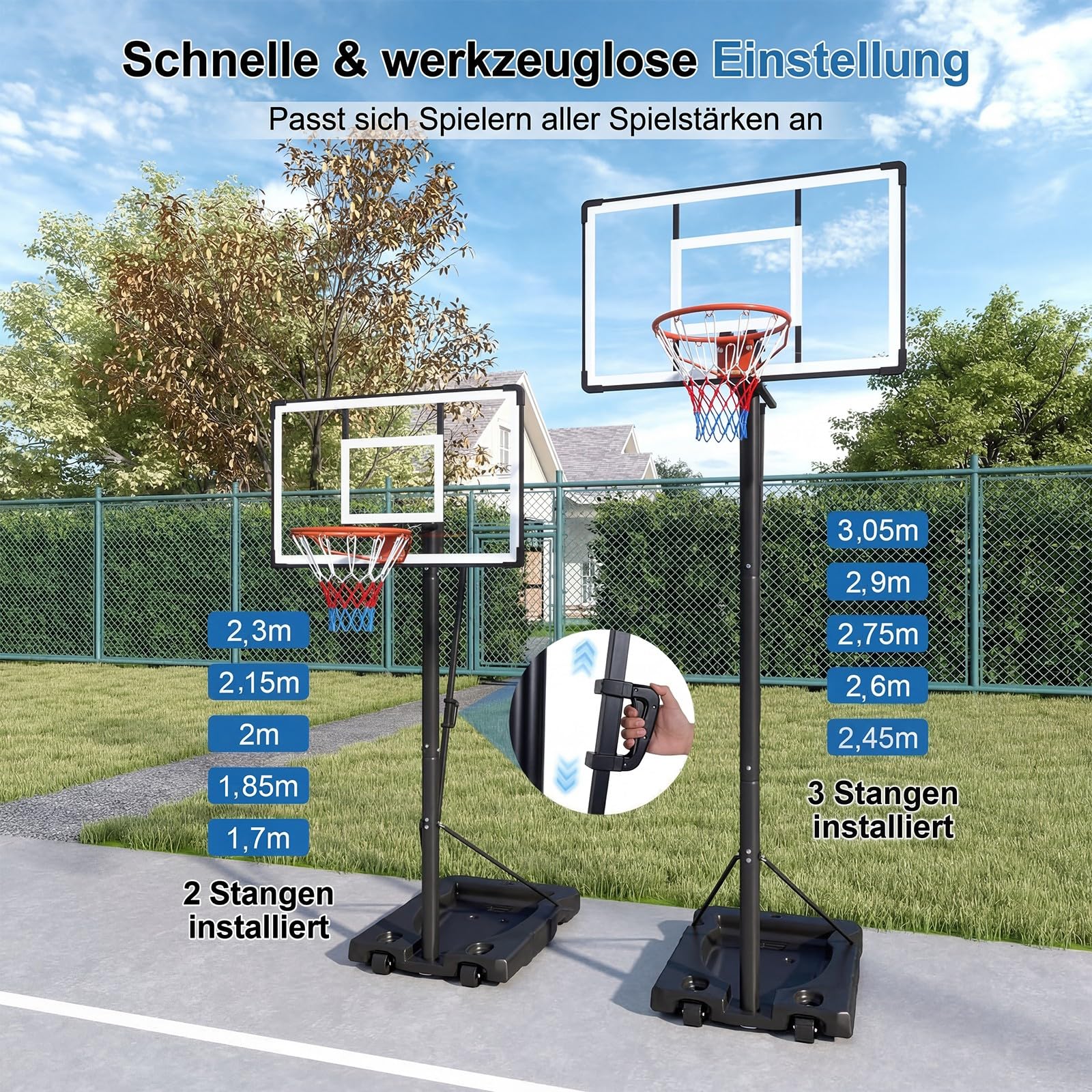 GYMAX Basketballkorb Outdoor, verstellbare Korbhöhe 204-358 cm, Basketballständer mit Rollen & befüllbarer Basis