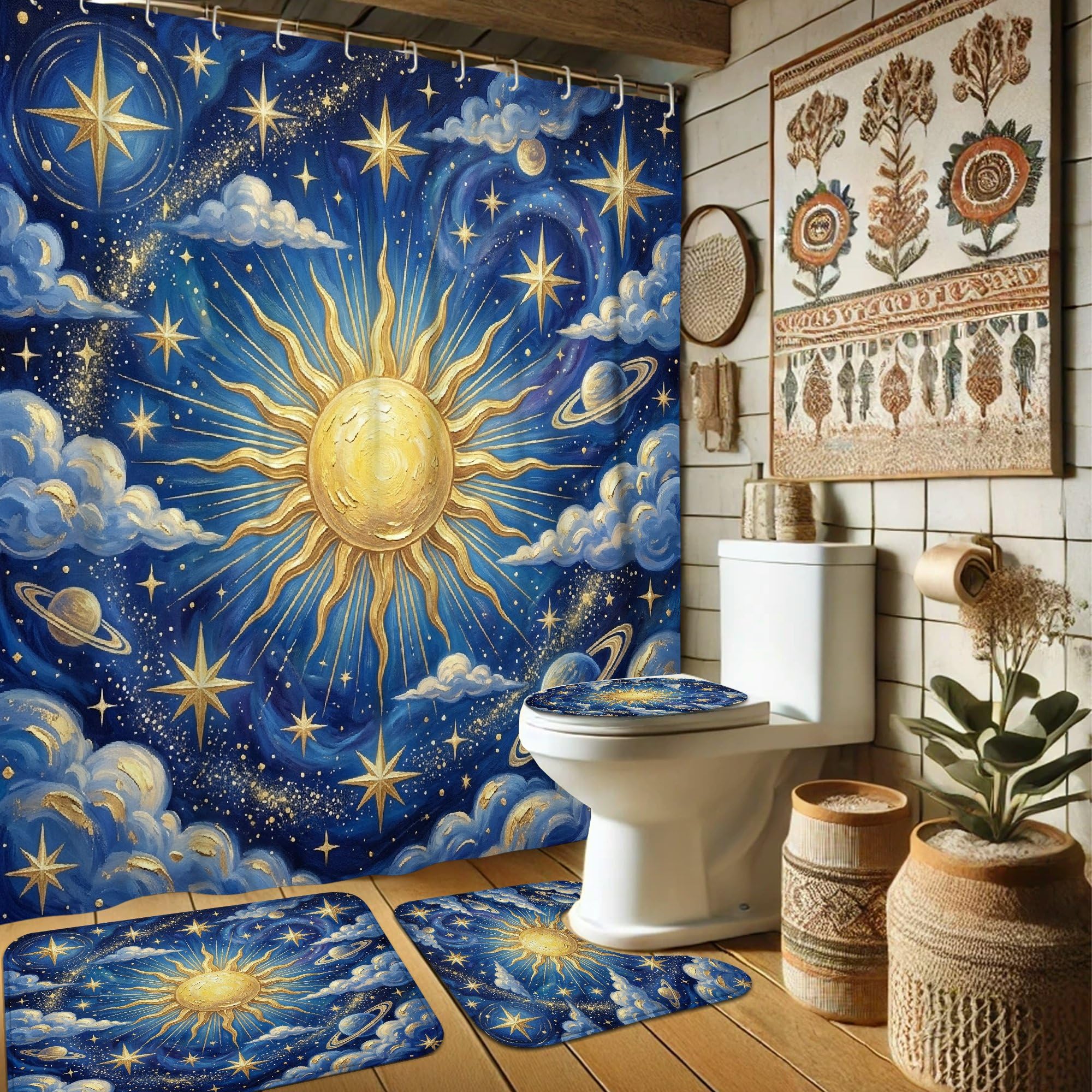 Rideau de douche en polyester bleu 183x183cm imperméable pour salle de bain