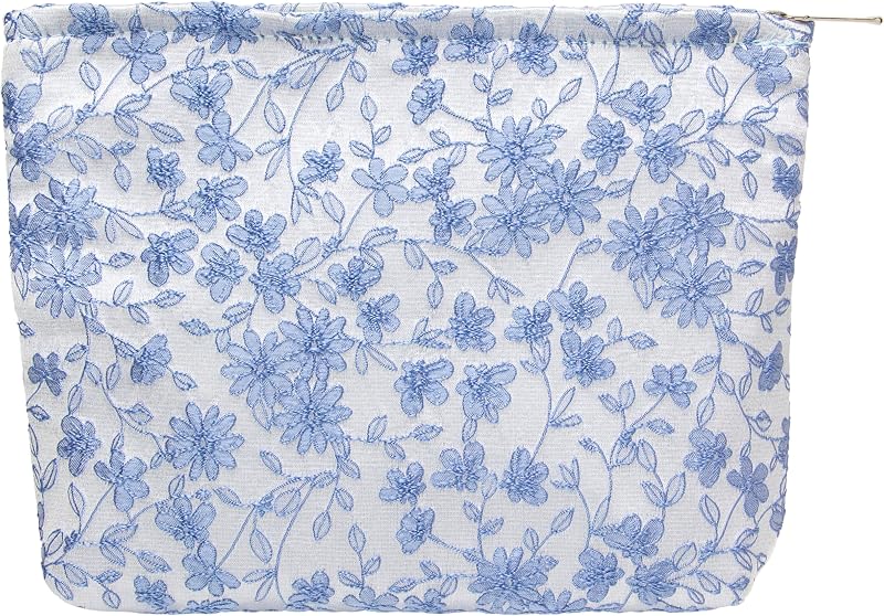 Necessaire plana para maquiagem PAZIMIIK com zíper, Brocade Silver