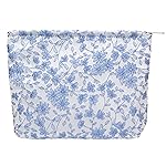 PAZIMIIK Makeup Bag Large Cotton Zipper Pouch for Purse Travel Canvas Make Up Organizer for Women Cosmetic,Brocade Silver