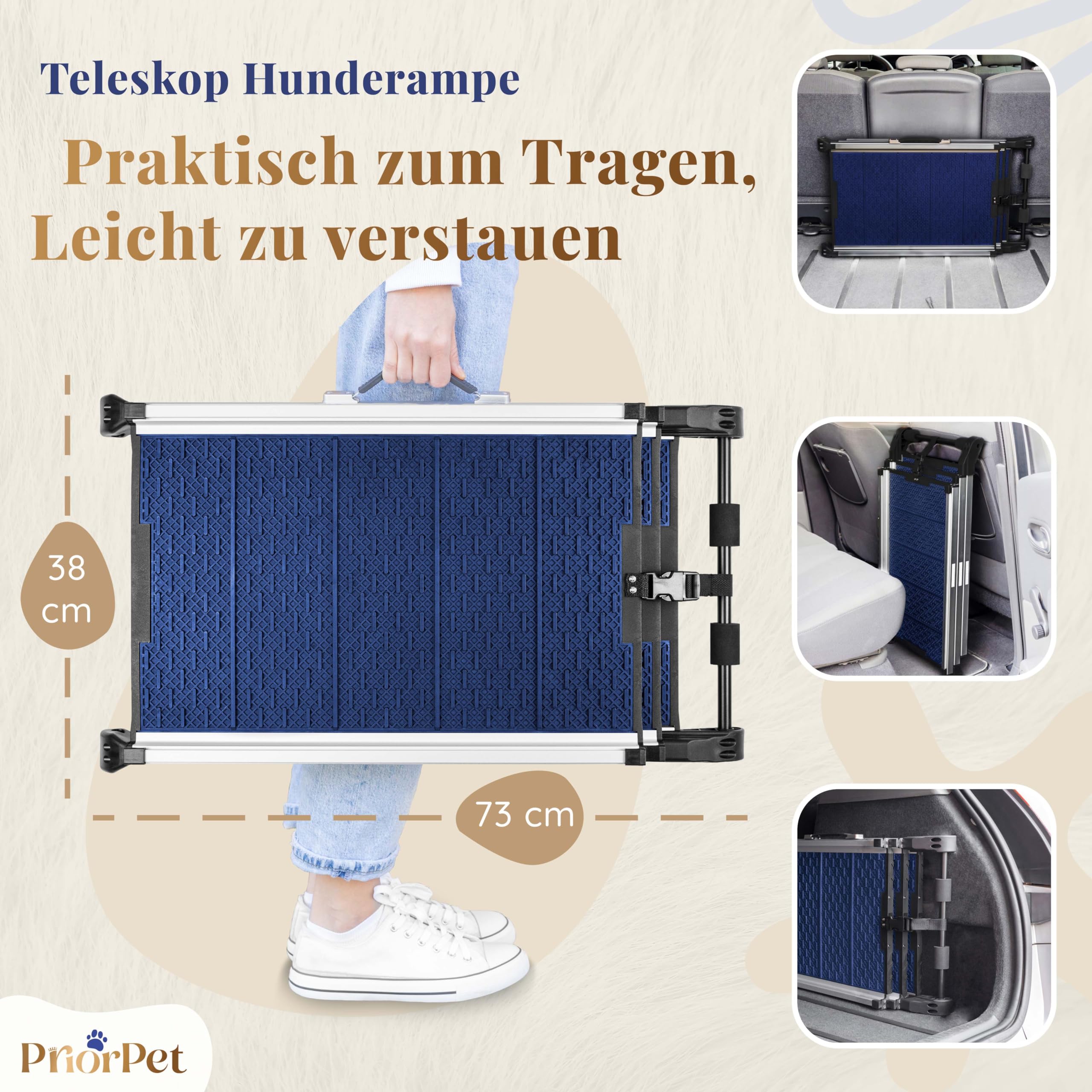 Samochodowa rampa dla psów, składana, teleskopowa, aluminiowa rampa dla dużych psów, stabilne schody dla psów do samochodu i SUV-a, antypoślizgowe, odblaskowe boki, obciążenie 90 kg, klips mocujący,