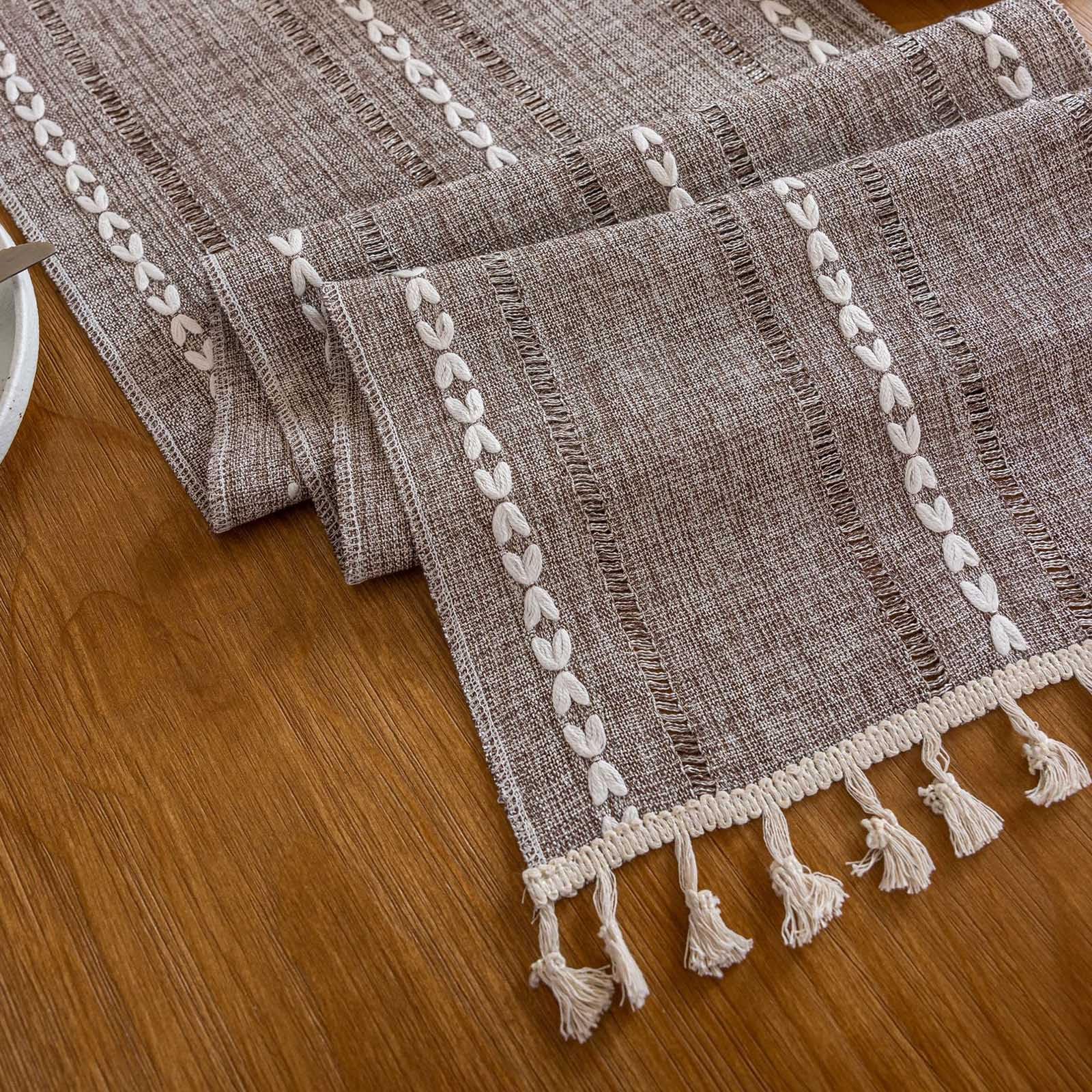 Runner da tavolo in cotone e lino, stile rustico, con nappe a mano, decorazione per tavolo da cucina, tovaglia per feste, sala da pranzo, decorazione per tavolo da dessert, adatto per autunno e