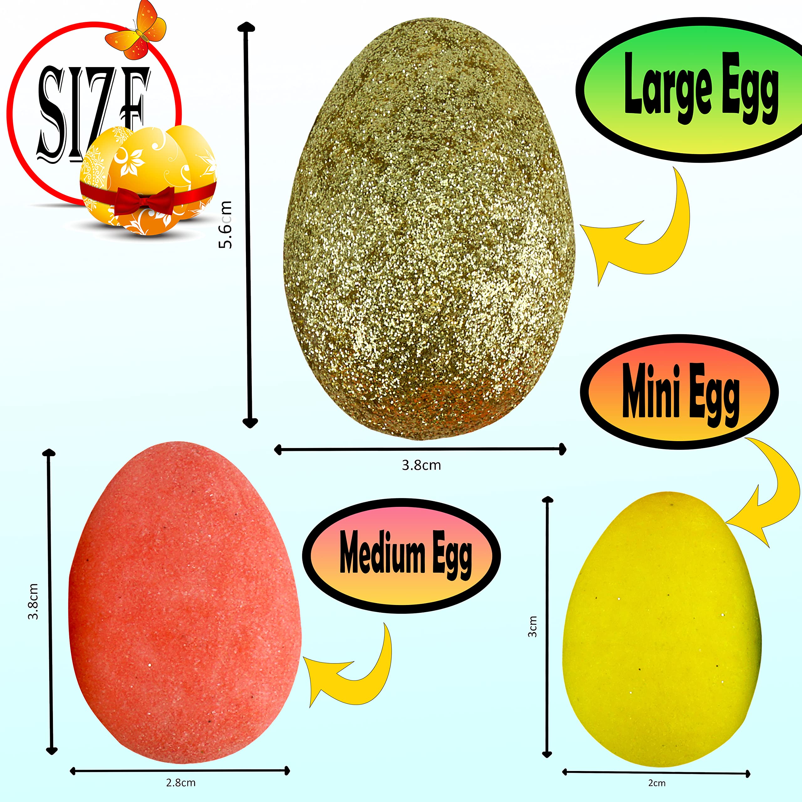 32PCs Glitter Easter Eggs Decoration, Large Golden Eggs with Coloured Glitter Eggs and Grass - Image 2