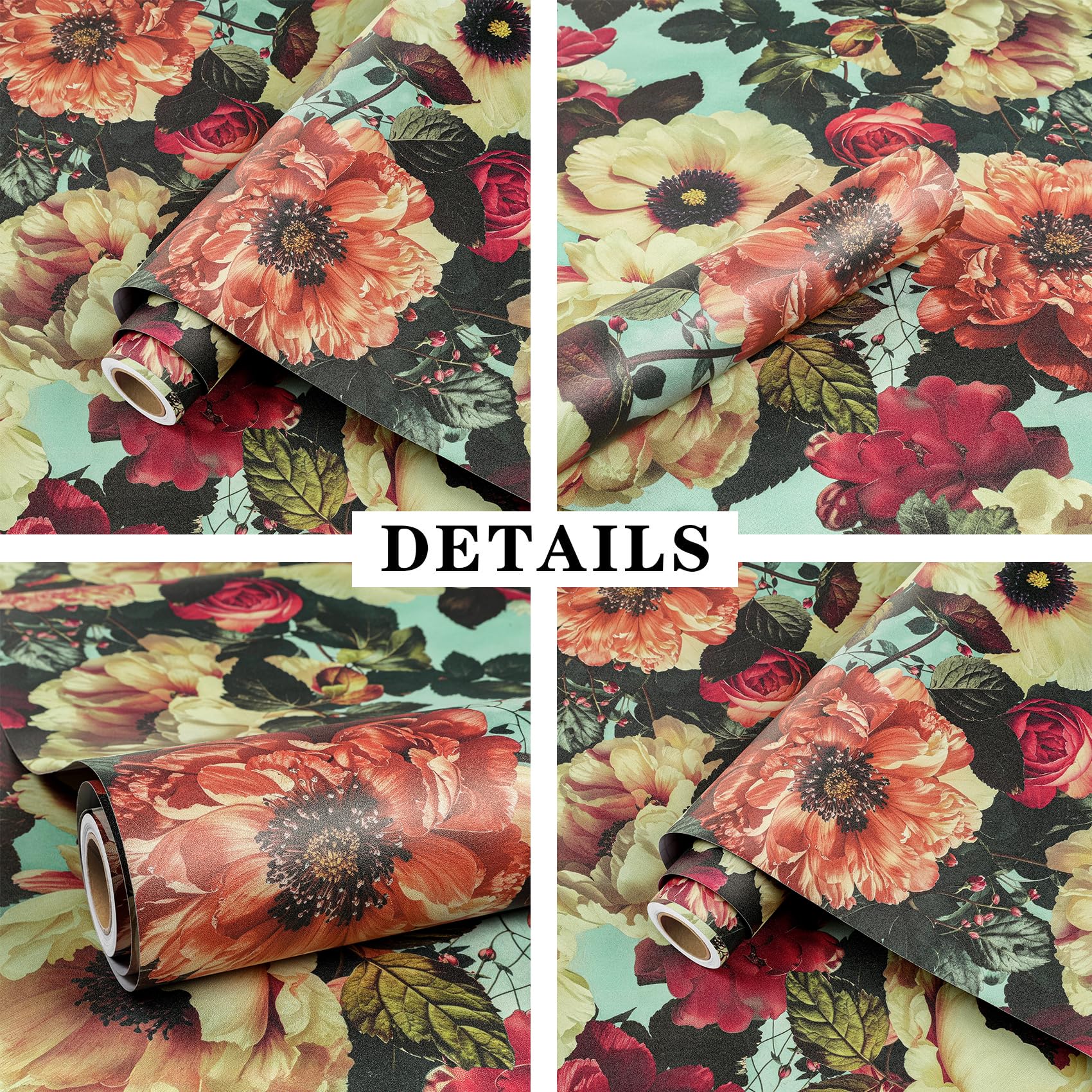 ReWallpaper Peel and Stick Wallpaper Tropical 44.5CM×7M Vintage Floral Wallpaper Blue Duck Egg Sticky Back Plastic Patterned for Shelves Art Deco Waterproof Wall Paper for Living Room Bathroom - Image 2