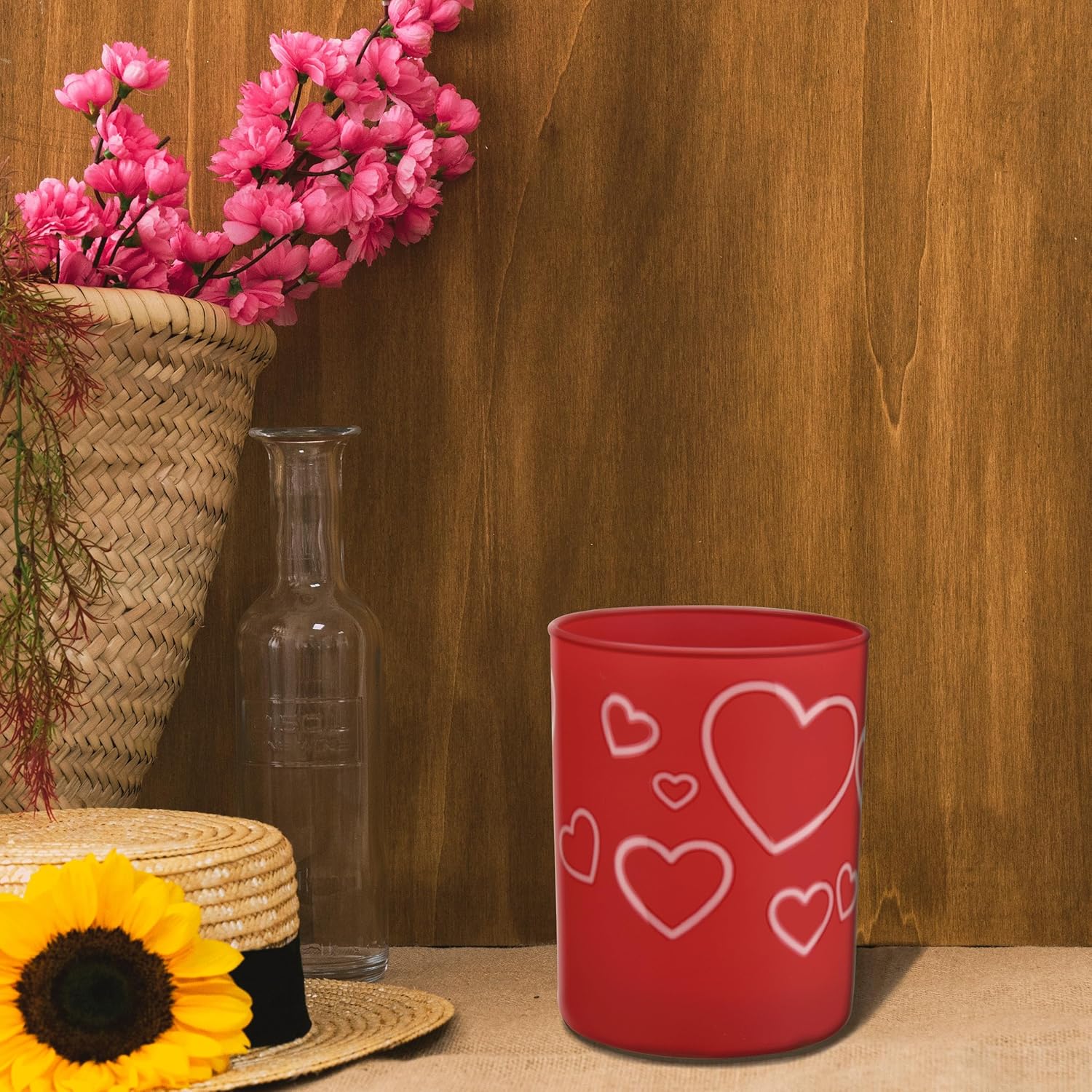 Culver Decorated Frosted Double Old Fashioned Tumbler Glasses, 13.5-Ounce, Gift Boxed Set of 2 (Heart Clouds)