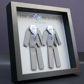 Personalized Gay Same Sex LGBT Wedding Gift, Engagement, First Anniversary Paper Origami Groom & Groom Shadowbox Frame Custom Art Gift