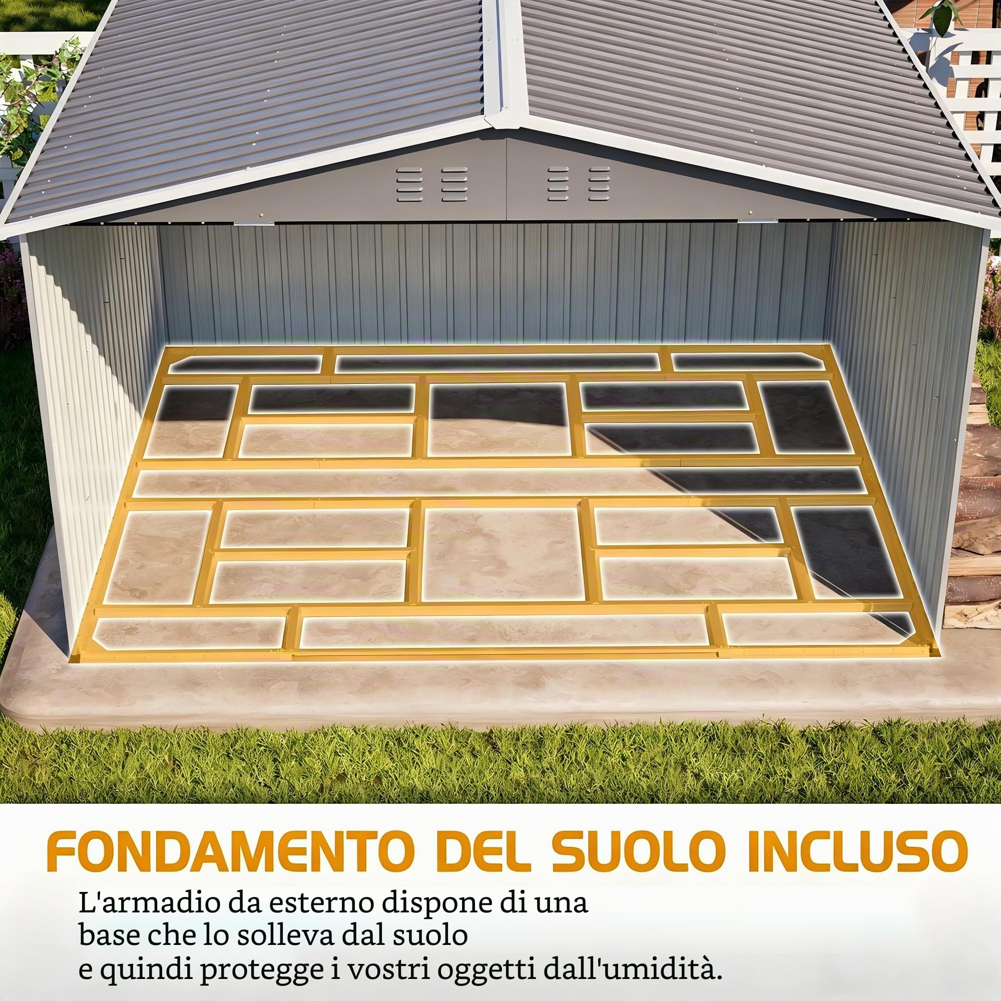 Casetta da giardino XXXL 300 x 252 x 191 cm, capanno in metallo con tetto a due ante scorrevoli, resistente alle intemperie, grigio, per moto, biciclette, attrezzi da giardino