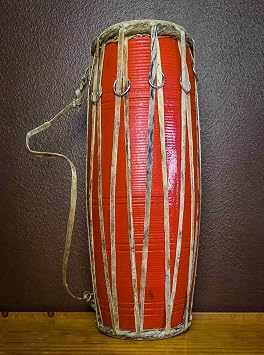 Madal Drum Wooden Nepali Folk Instrument Authentic Design 17 IN X-Large Drum for Fun, Musical Instrument for All Age Groups of Musicians, Gift Party Birthday Party Favor - Hand Carved in Nepal