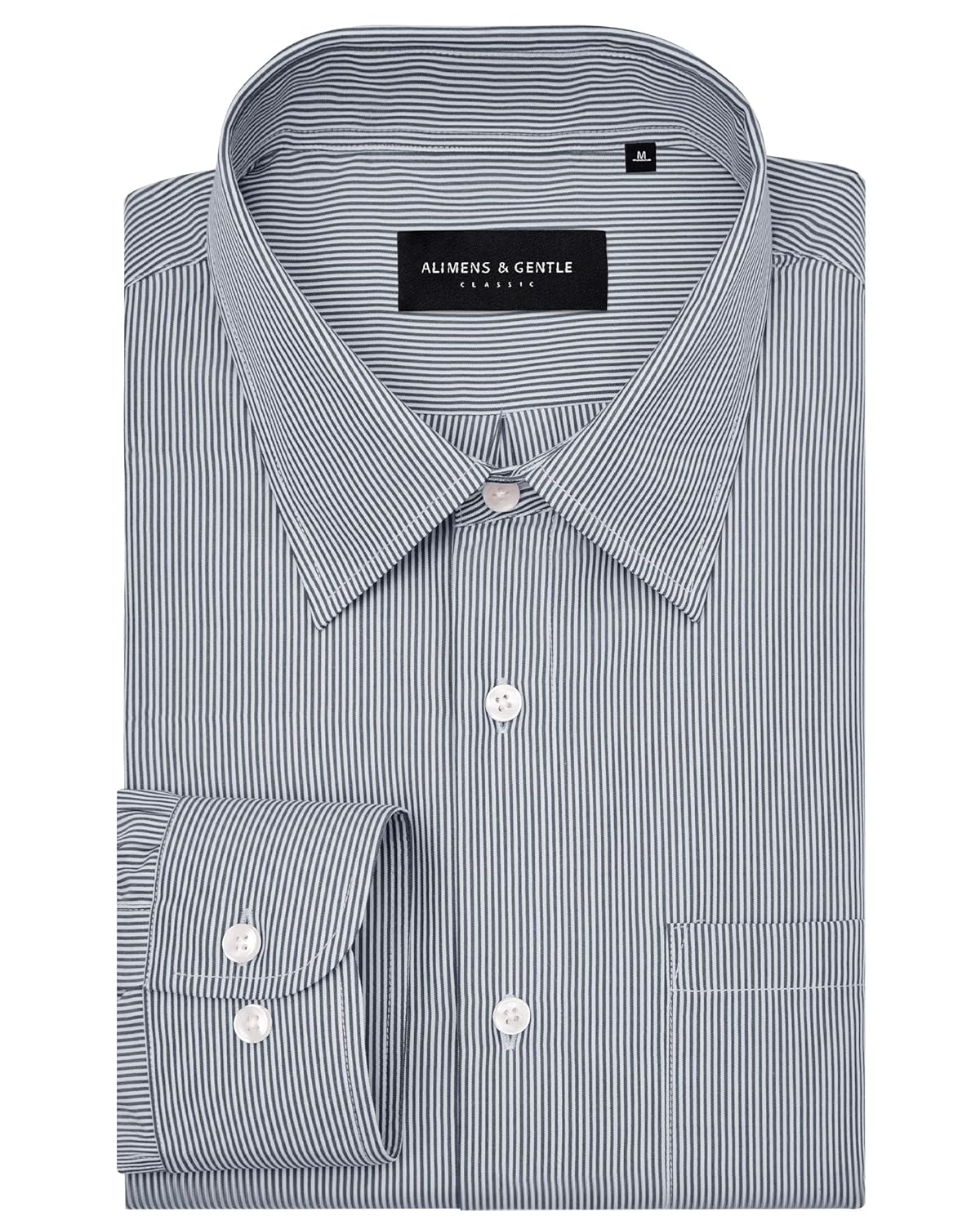 Alimens & Gentle Camisa social masculina listrada de manga longa casual de manga comprida com botões para negócios blusa popelina