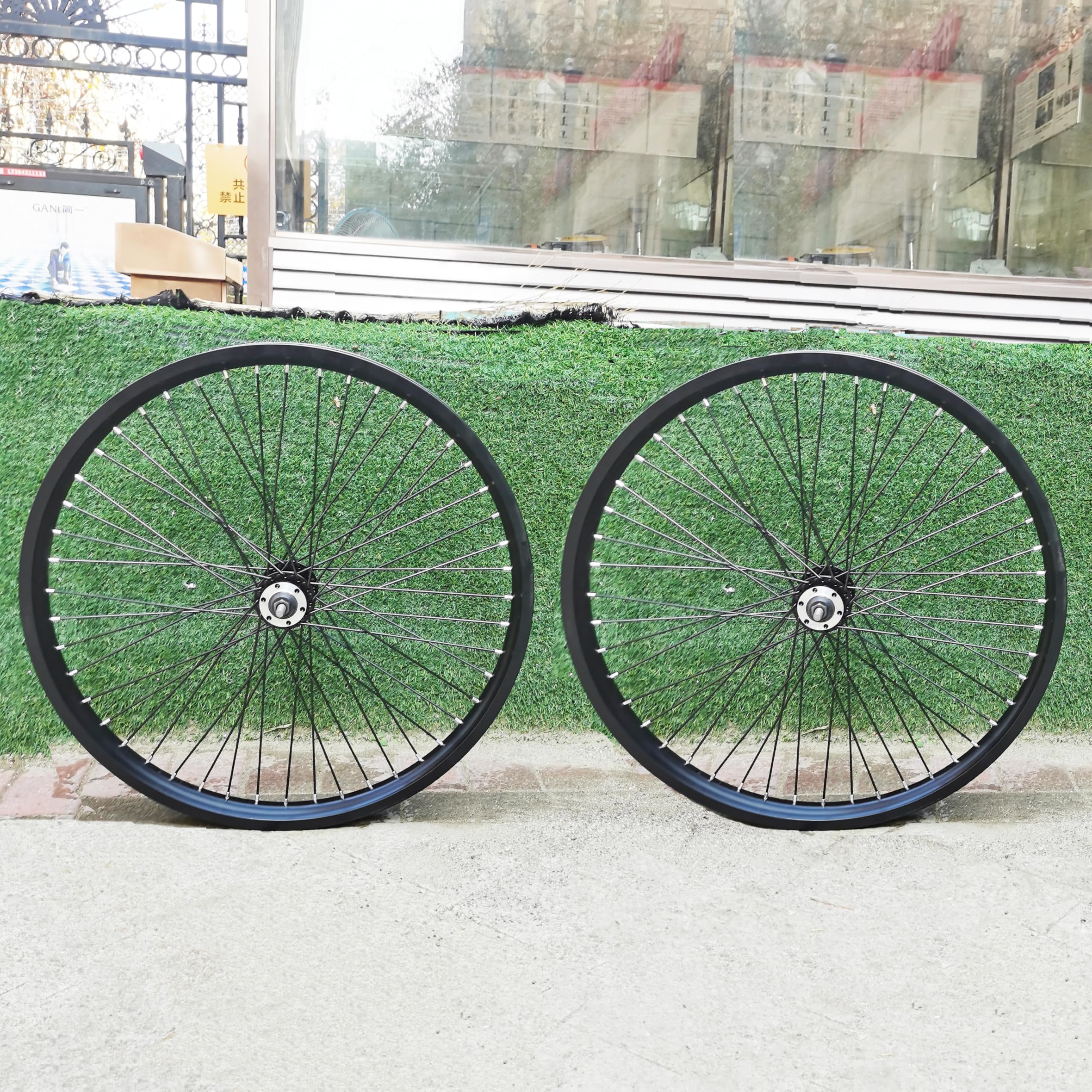26 Inch x 1.85" Heavy Duty Bike Rim Wheel Set (Black Disc Brake)  
26 Inch Double Wall Aluminum Alloy 12 Gauge 48 Spokes