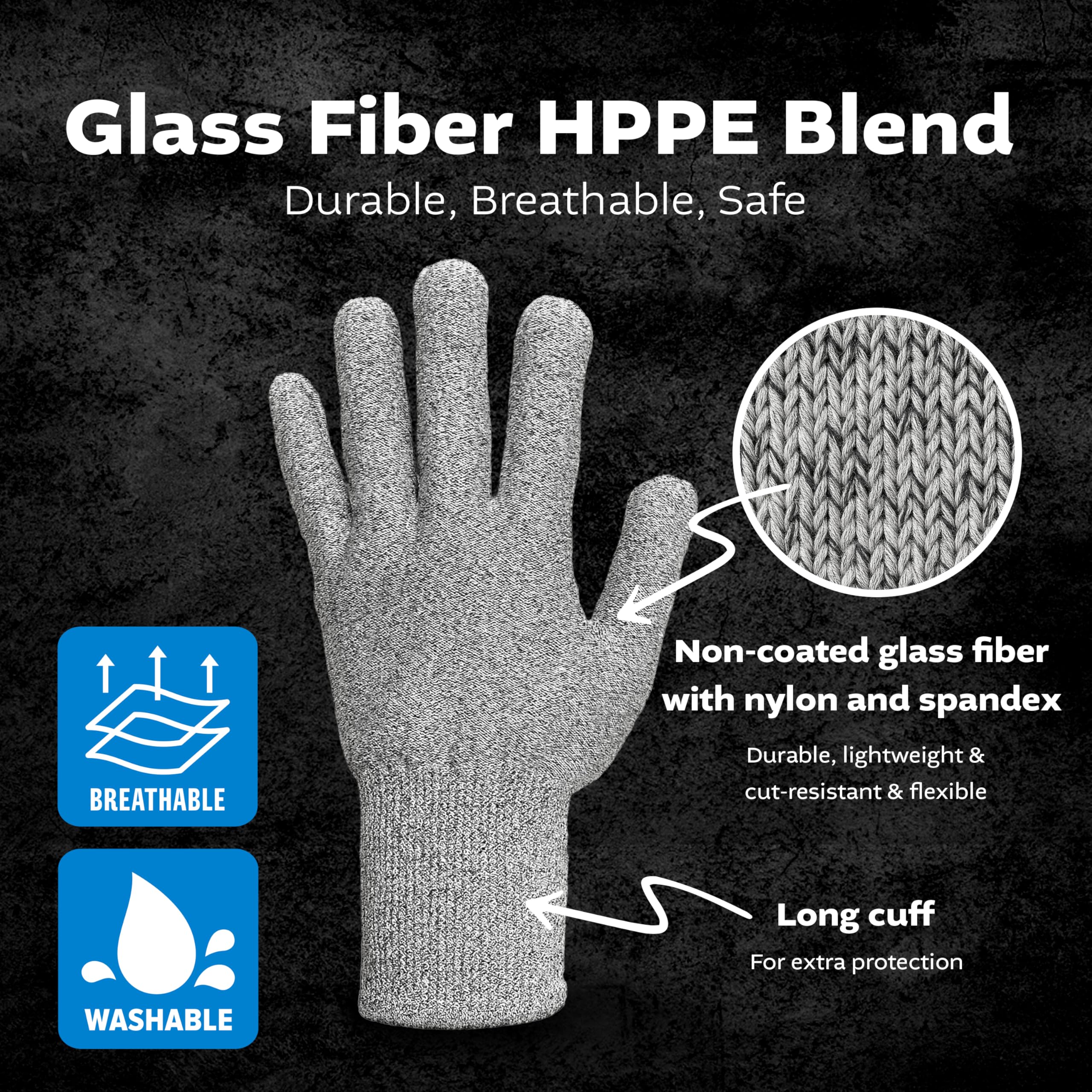 Gants en fibre de verre gris 5 paires (L)