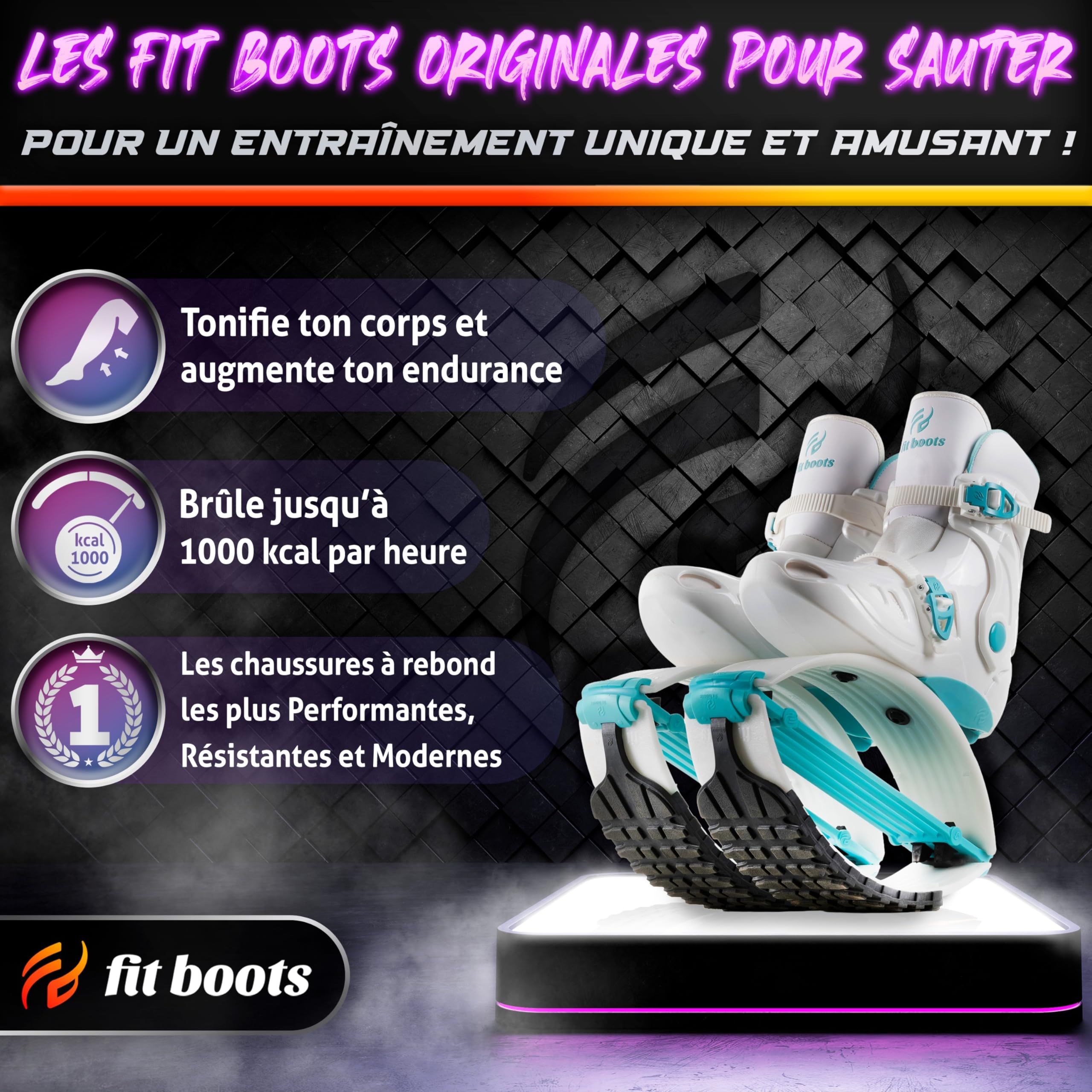 FIT BOOTS - Chaussures rebondissantes de Nouvelle Génération, Chaussures de Saut Originales de la Communauté Internationale d’Entraînement FitBoots Qui Révolutionnent Votre Fitness (Aqua)