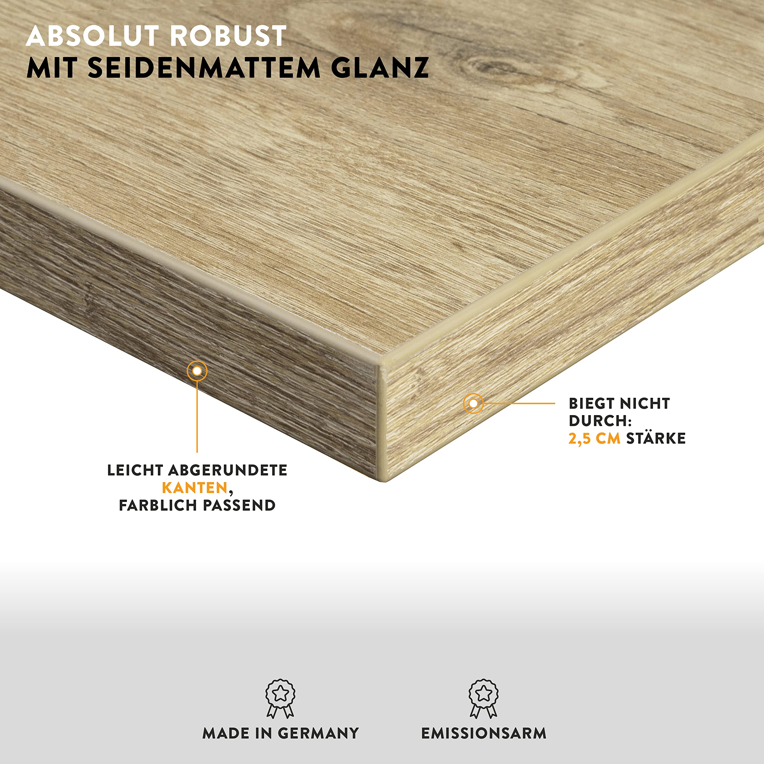 boho office® Schreibtischplatte, Tischplatte 140x80 cm | Melamin - Wildeiche - 25 mm Stärke, Belastbarkeit bis 120 kg, hohe Kratzfestigkeit, seidenmatt glänzend