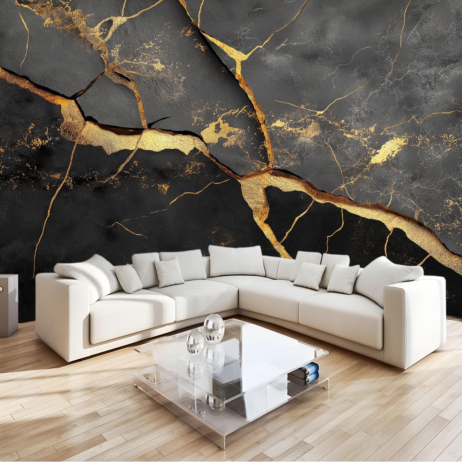 Carta da Parati 200 x 140 cm Marmo Texture Crepe Lusso Astratto Pittura - Fotomurale con Effetto 3D - Decorazione Murale in TNT, per Soggiorno Camera dei Bambini e Corridoio Nero