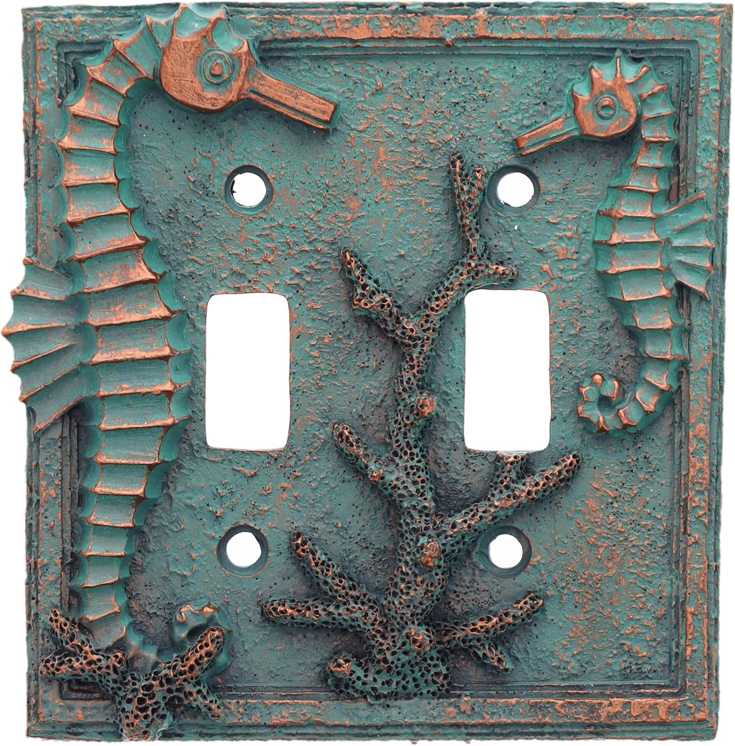 Top Brass Seahorse Nautical Beach Art Decor - Electrical Cover Wall Plate Bronze/Verdigris Finish - Single Switch, Double, Rocker, Outlet (Single)