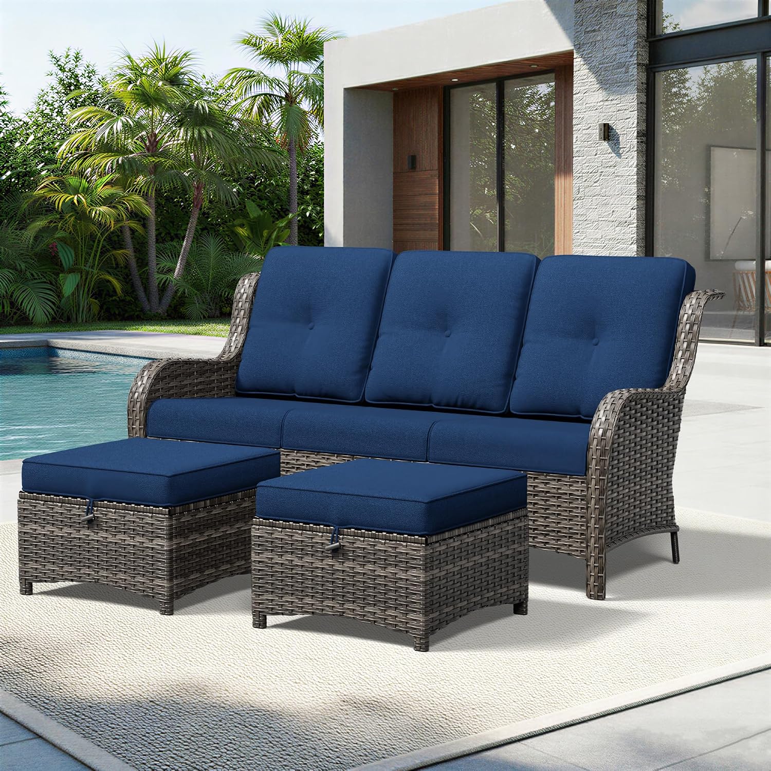 Joyside Outdoor Patio Couch Set, Outdoor Wicker Sofa with High Back, Deep Seating, Wide Armrest, Thickened Cushions, Patio Sofa for Deck, Porch Use