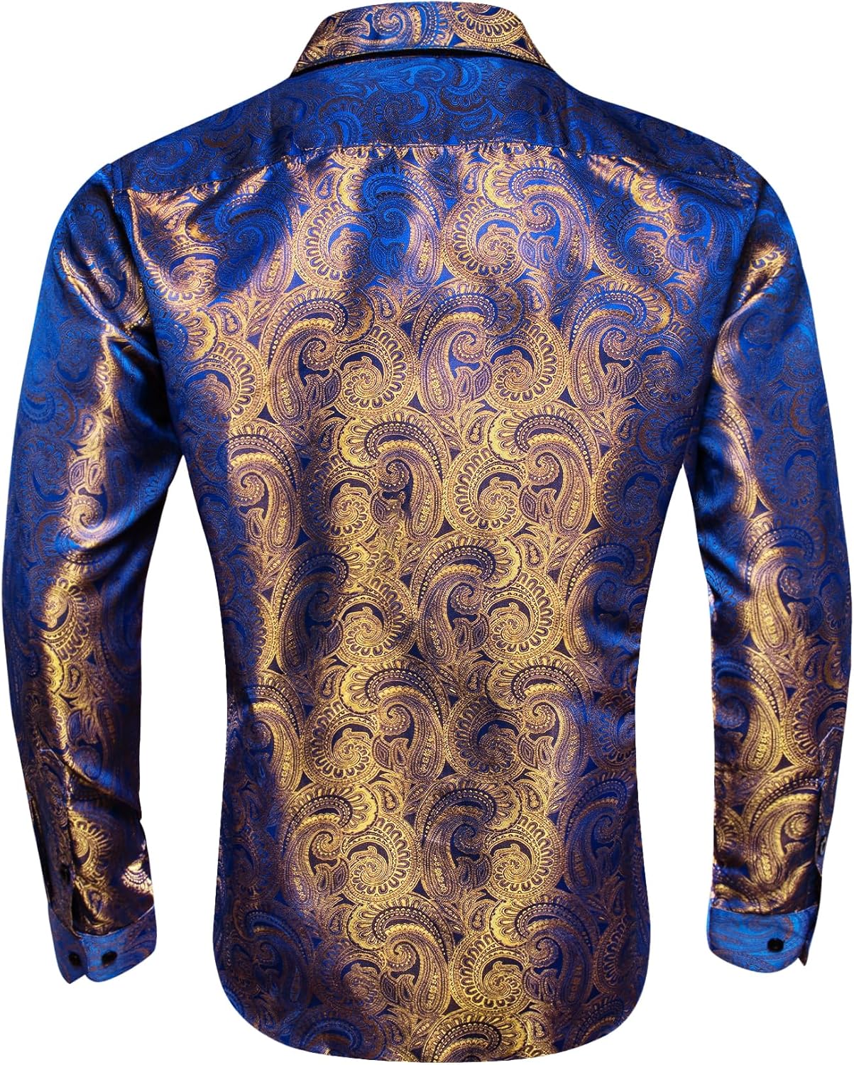 Barry.Wang Men Dress Shirts Long Sleeve Button Down Silk Paisley Floral Party Shirt Jacquard Business Formal - Image 4