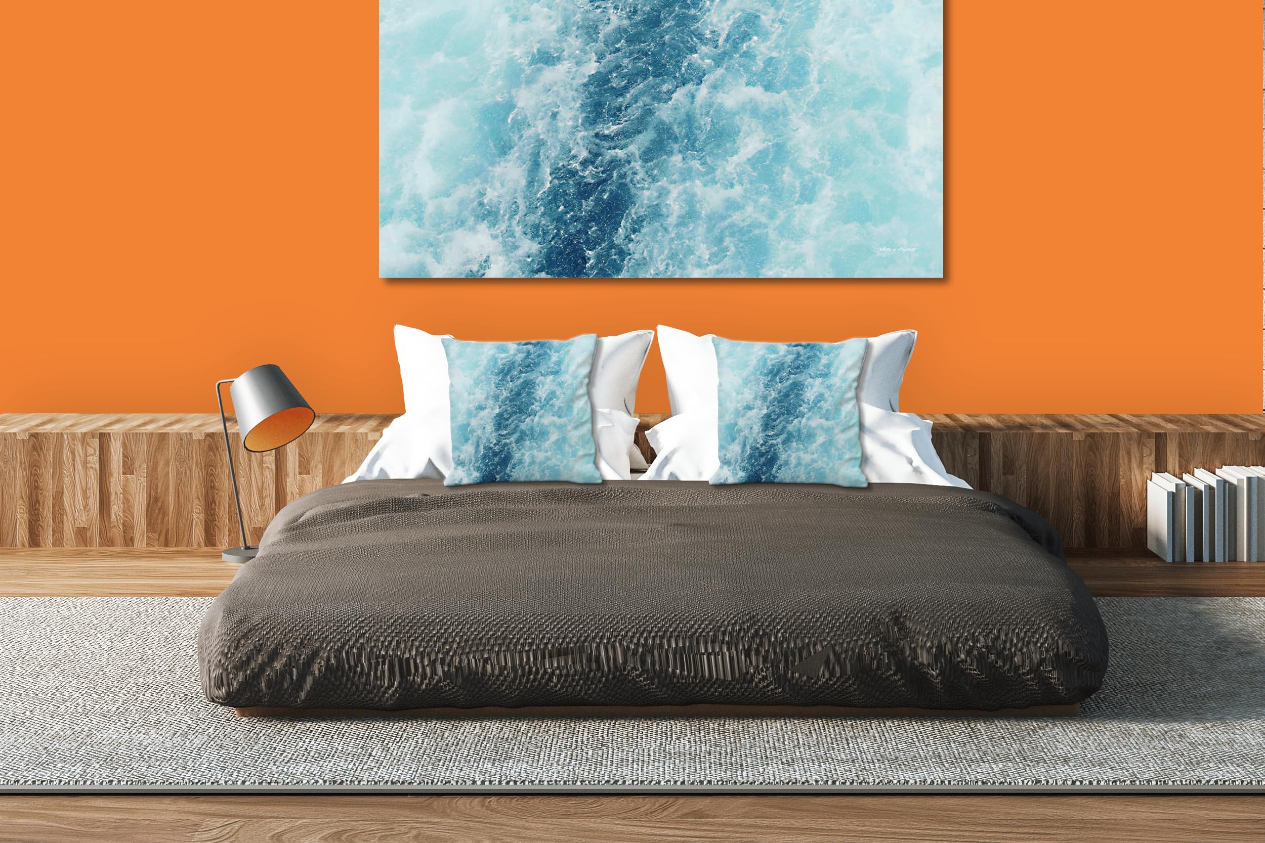 Wellen 1 - Foto-Kissen-Hülle Set (2 STK.) 40 x 40 cm | Kissen-Bezüge - passend zu Wandbild - Deko-Kissen - Strand Wellen Naxos Küste türkis