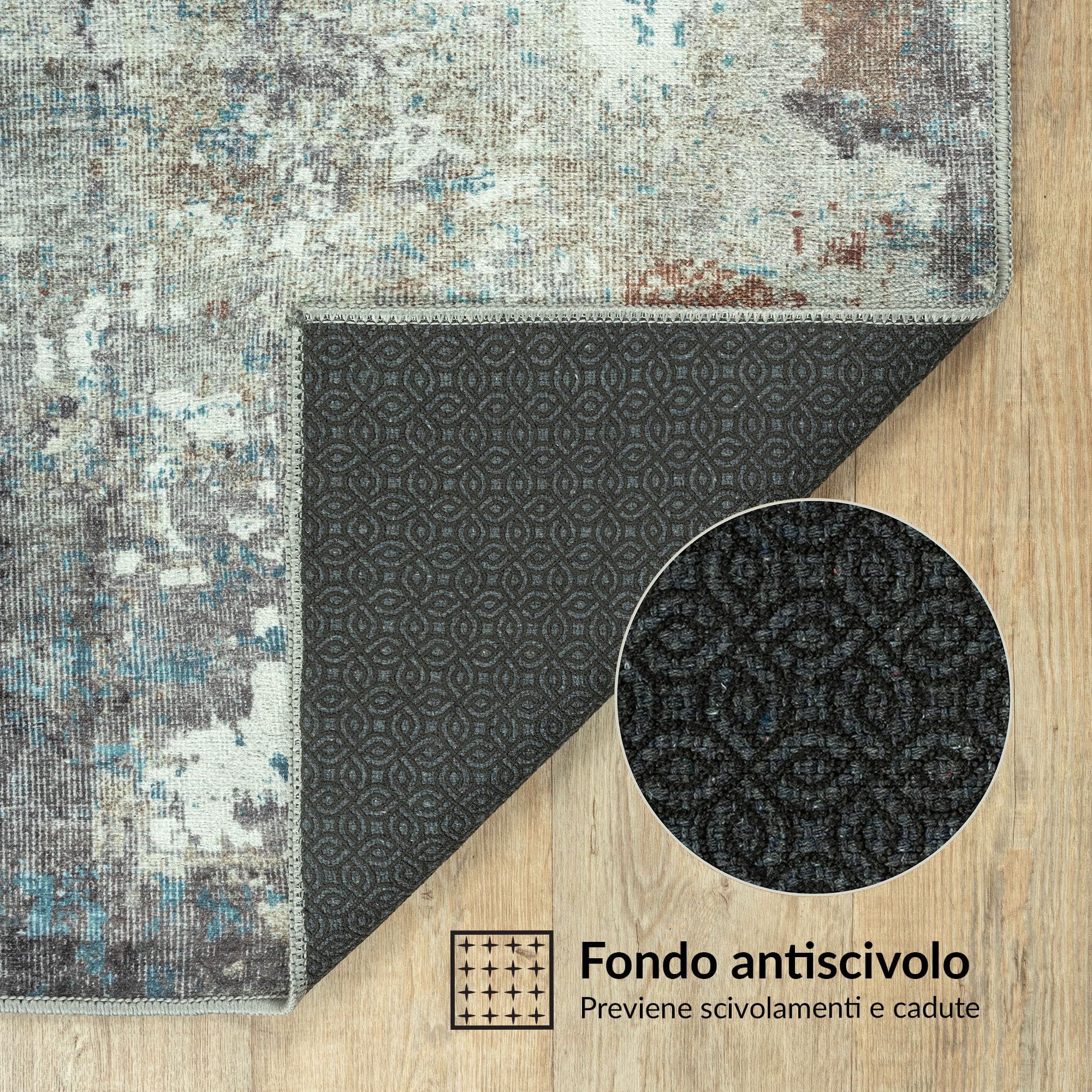 artyrugs Tappeto Lavabile in Lavatrice, 152x213cm, 75% Cotone Riciclato, Pelo Corto, Fondo Antiscivolo, Tappeti per Soggiorno, Camera da Letto, Cucina, Corridoio, Ufficio, Turchese Scuro & Marrone