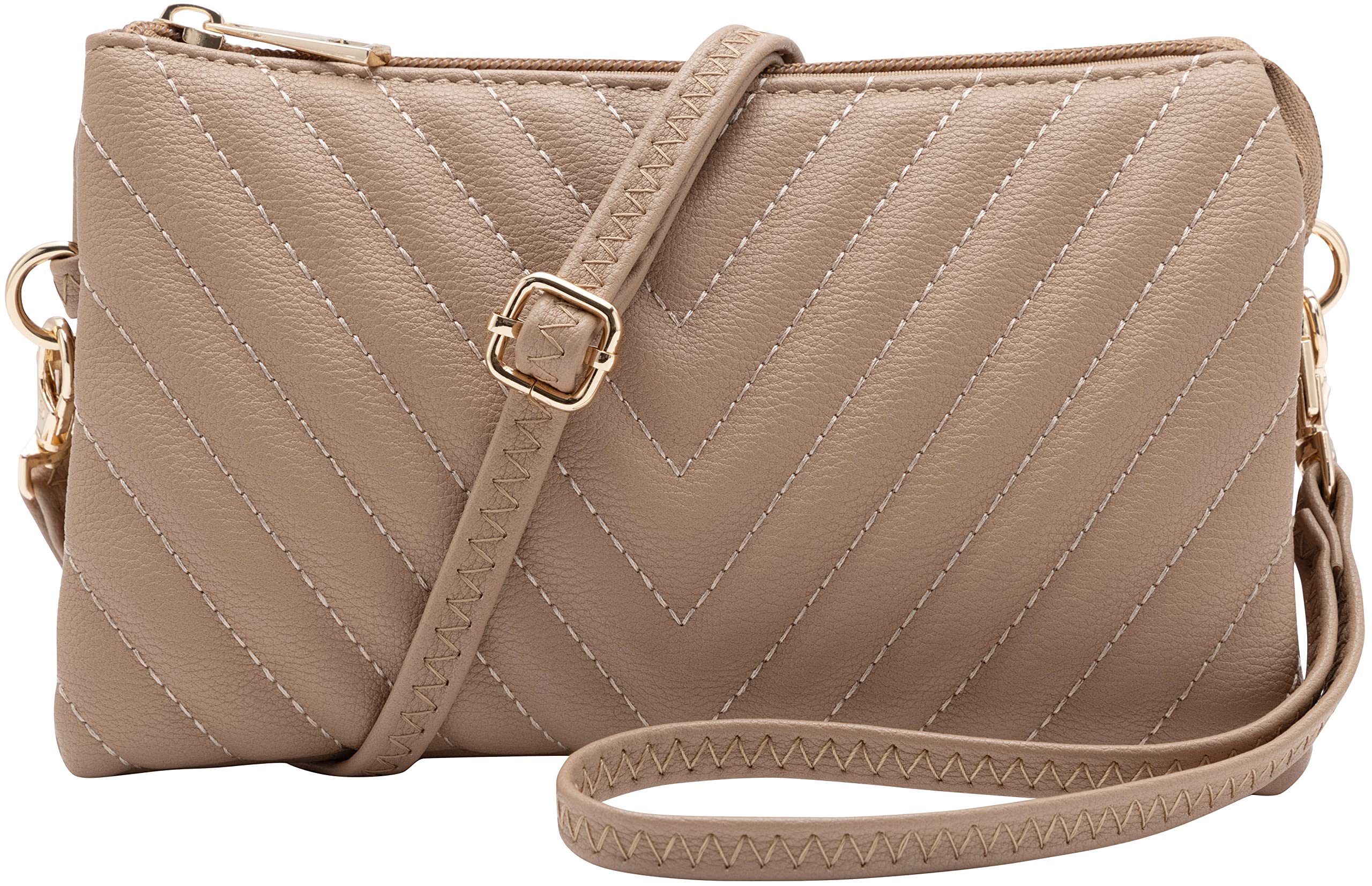 B BRENTANO Vegan Leather Multi-Pocket Crossbody Purse/Clutch with Card Slots, Removable Wristlet &amp; Adjustable Shoulder Strap