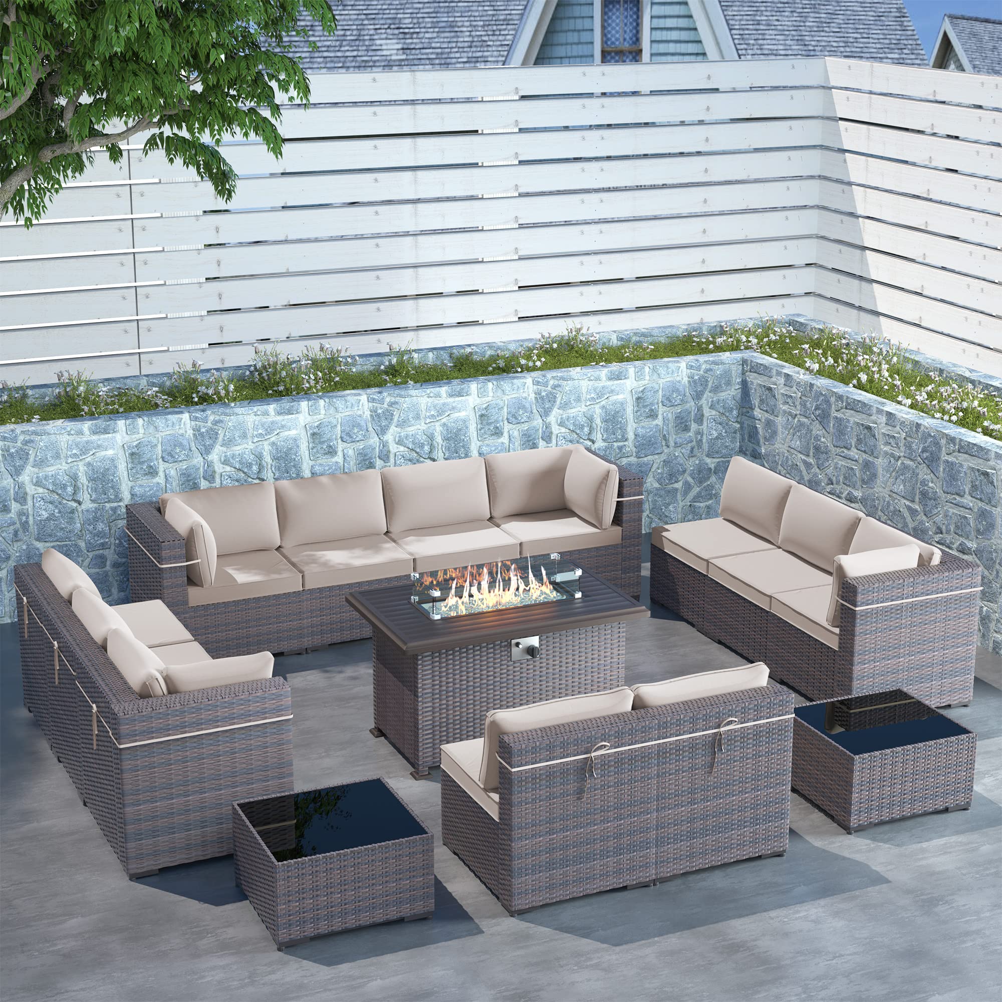 Buy Gotland 15 Piece Outdoor Patio Furniture Set with Fire Pit Table