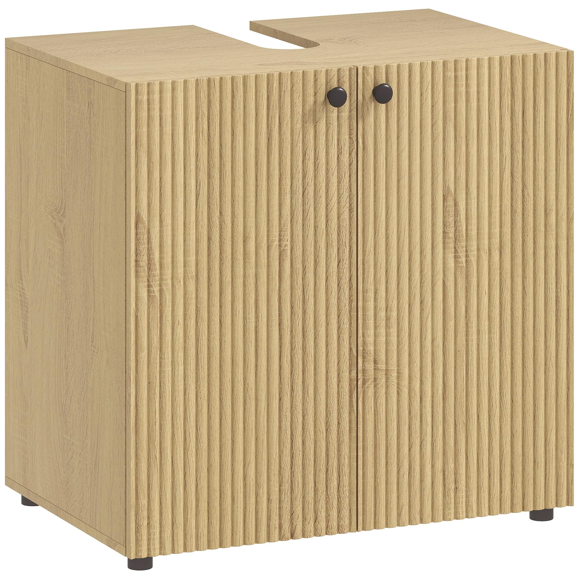 HOMCOM Mueble bajo Lavabo 2 Puertas 60x39,8x58,5cm Efecto Madera Natural | Cierre suave, estante ajustable, armario bajo lavabo para baño