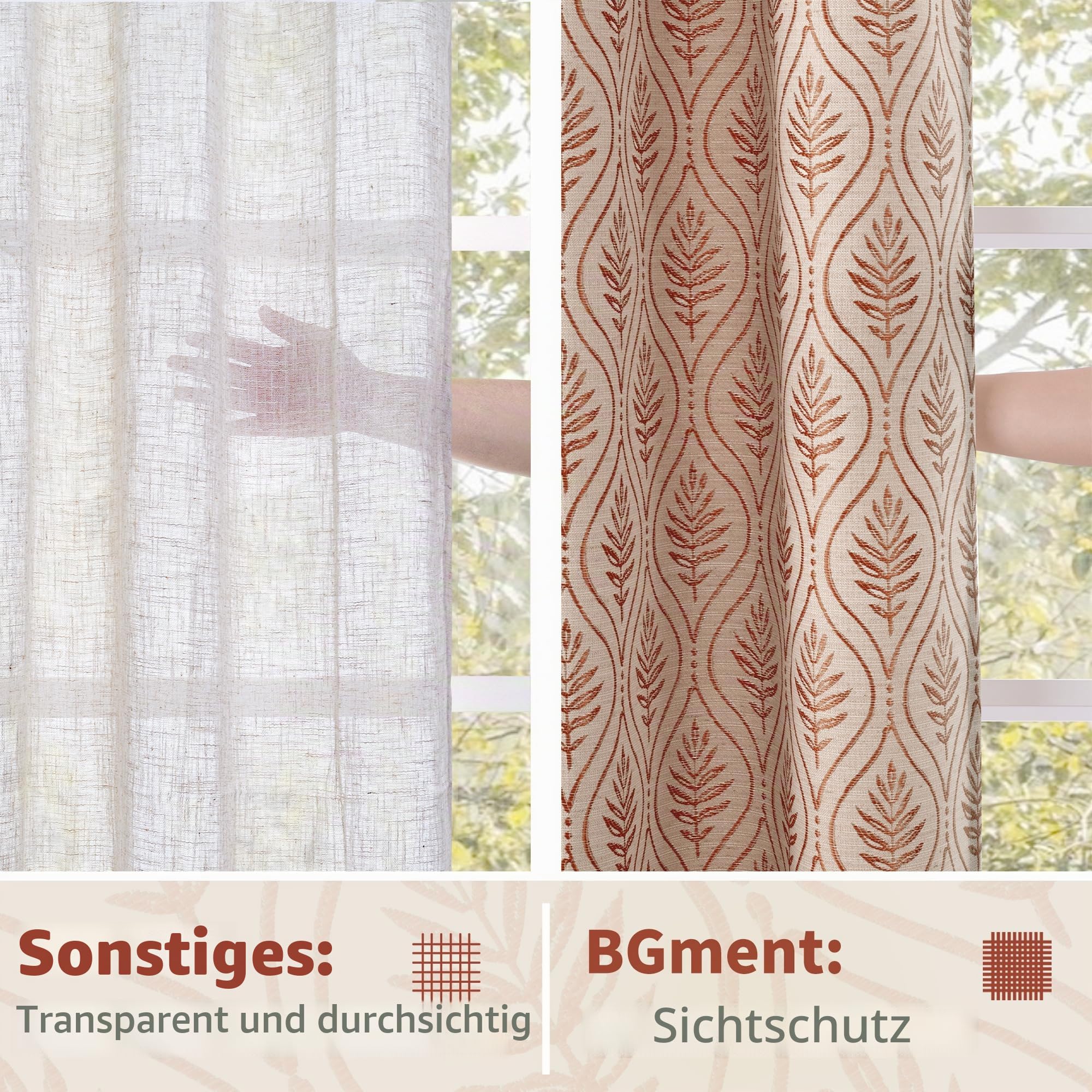 BGment Jacquard-Vorhänge mit Blattmuster im französischen Landhausstil, 243,8 cm lang, 2 Paneele, Terrakotta