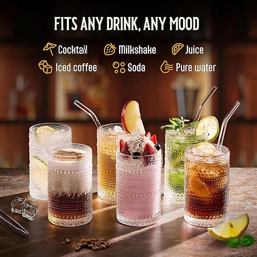 Miniatura 6 de Juego de 6 vasos para beber Hobnail de 12 onzas, juego de cristalería multiusos transparente, vasos decorativos para bar, cocina, cristalería de