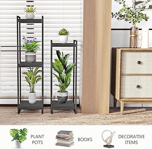Miniatura 7 de Soporte para plantas de 34 pulgadas de alto para interiores, estante moderno de 2 niveles, organizador de macetas esquineras para sala de estar,