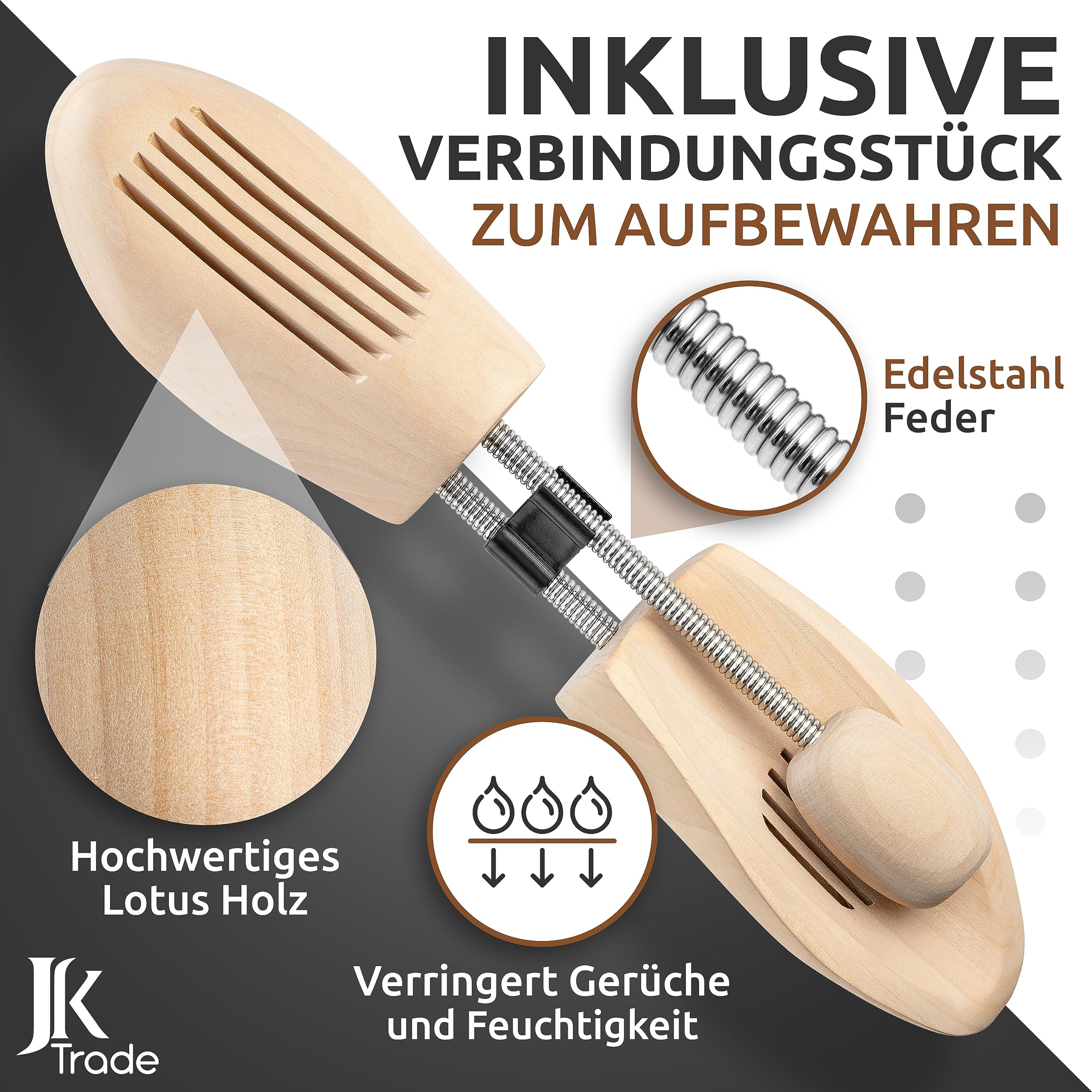 JK Trade® Embauchoirs de chaussures de qualité supérieure pour homme - En bois de lotus - Pour chaussures - Pour agrandir la forme - Pour affiner la forme - Tailles 36 à 48
