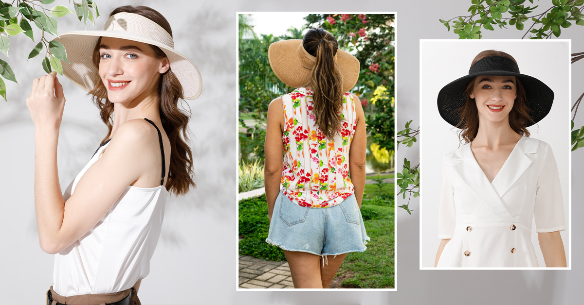 Sombrero de paja para mujer con ala ancha y visor miniatura 7