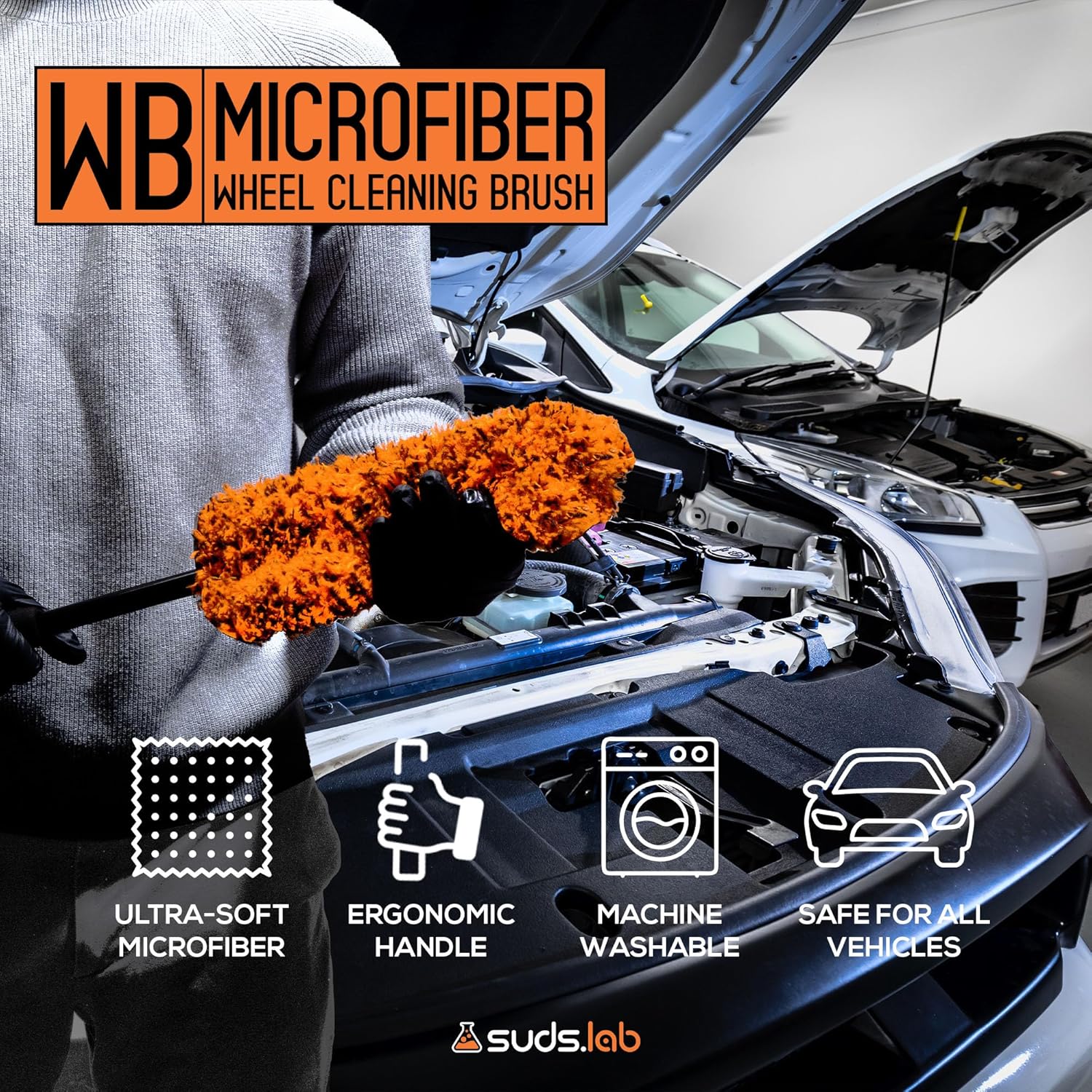 Suds Lab WB Premium Microfiber Cleaning Wheel Brush for All Vehicle Types – 18.1" Ultra-Soft & Scratch-Free Reusable Rim, Wheel, and Tire Brush with Ergonomic Handle - Image 2