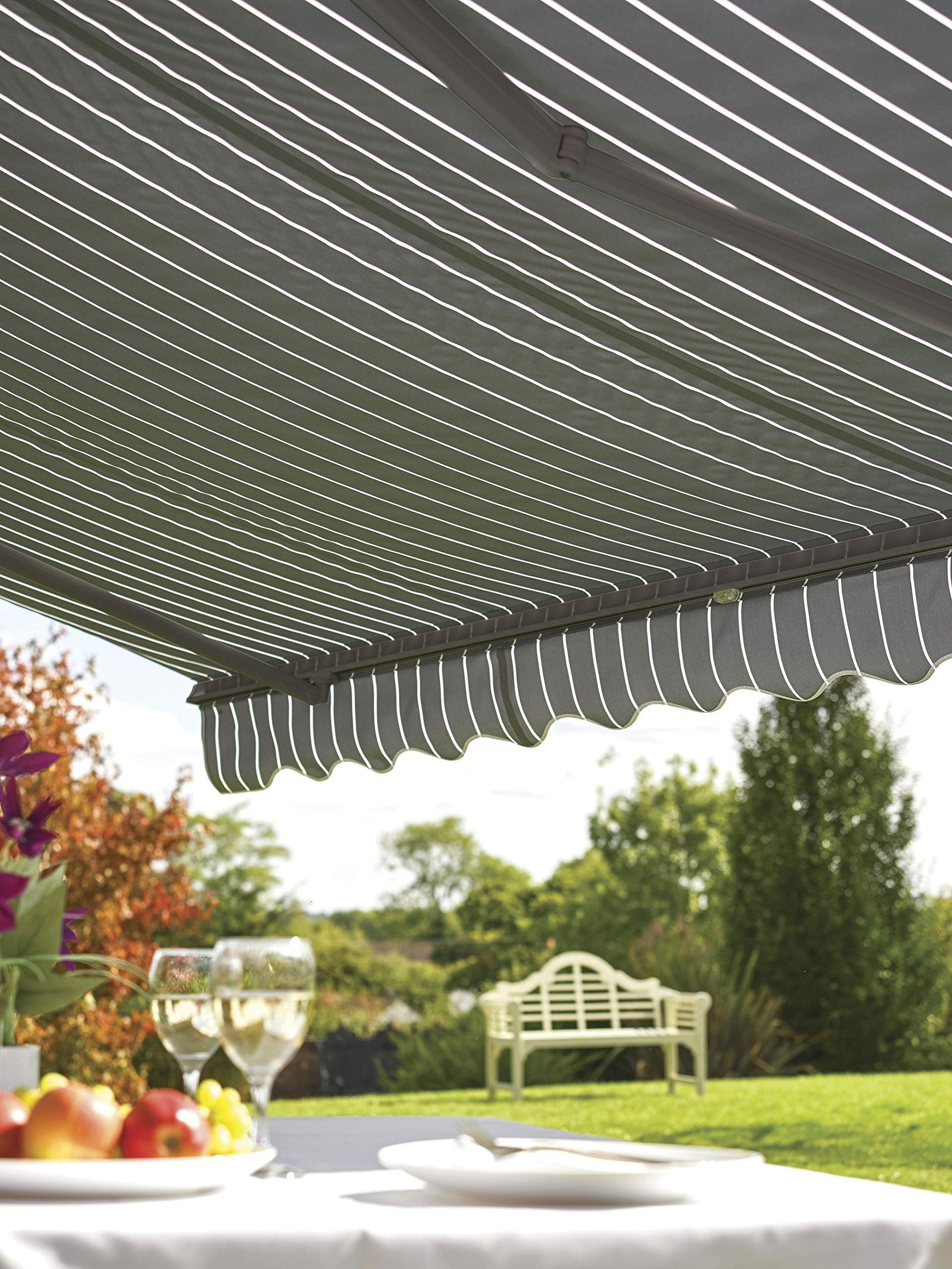 2.5m Patio Awning. Easy to Fitting Canopy Grey and White Stripe