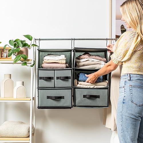 Miniatura 7 de SMIRLY Organizador colgante de armario con 6 estantes, organizador colgante de armario con 2 ganchos resistentes para armario, guardería,