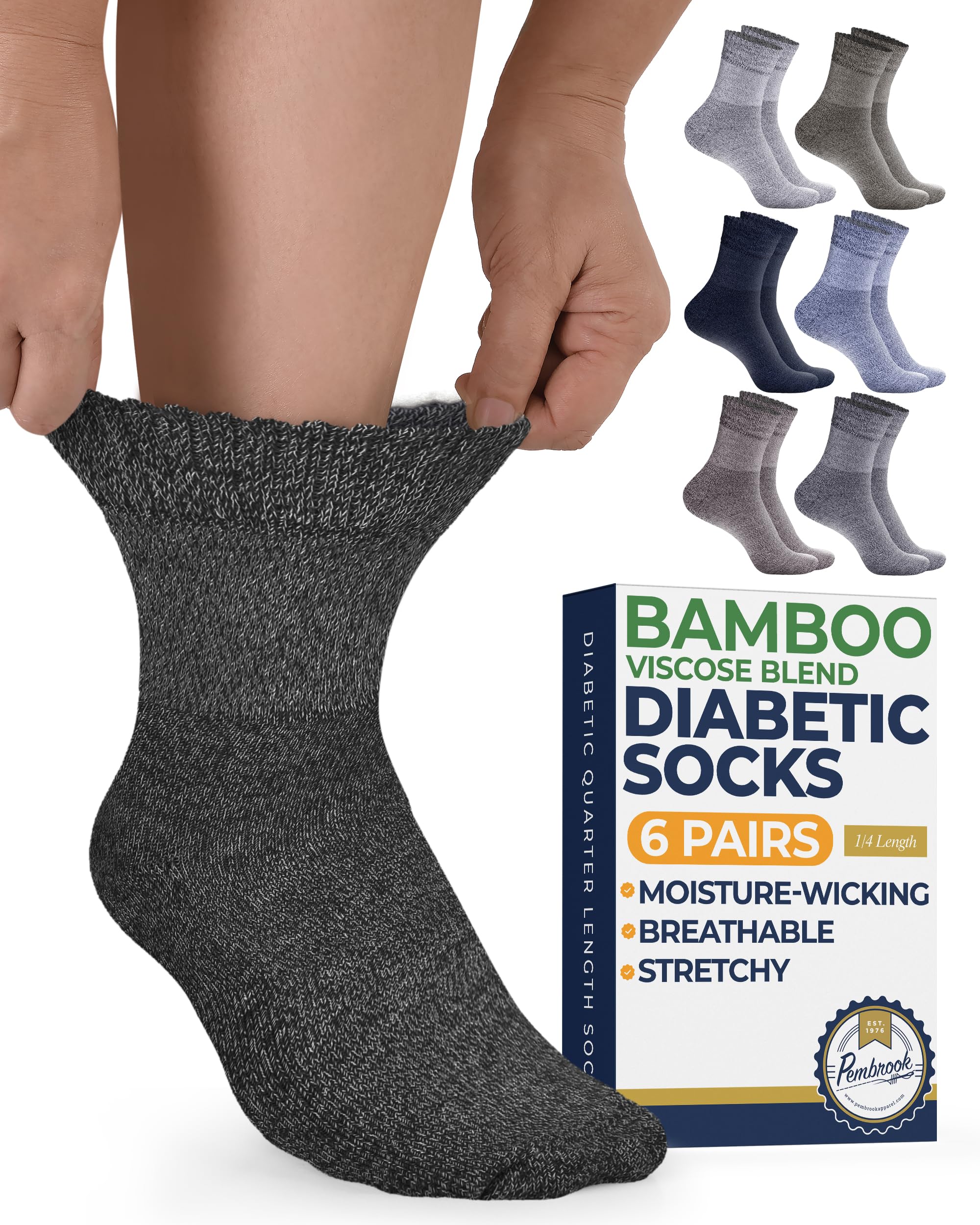 Pembrook® Bamboo Viscose Ankle Diabetic Socks for Women &amp; Men - 6 Pairs
