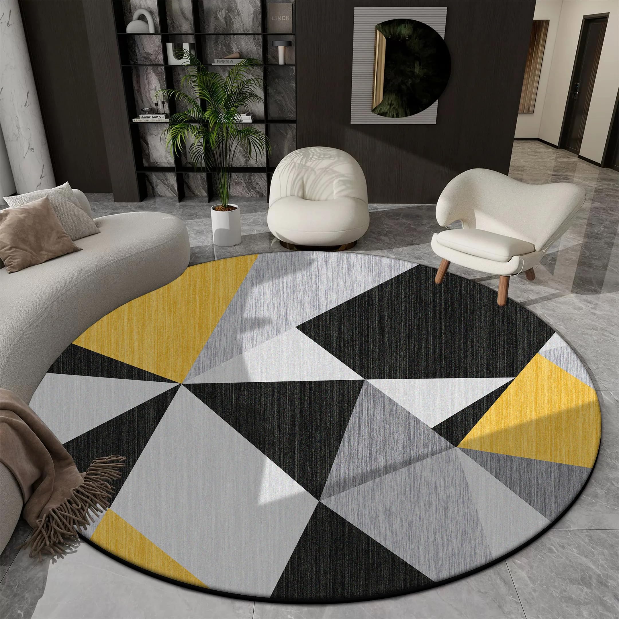 Tapis rond géométrique doux de grande taille pour réchauffer un carrelage de salon froid