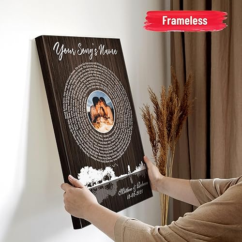 Vista 207 de H-DEWALL Letras de canciones personalizadas, lienzo enmarcado en marrón, música romántica del día de San Valentín, regalo personalizado para marido