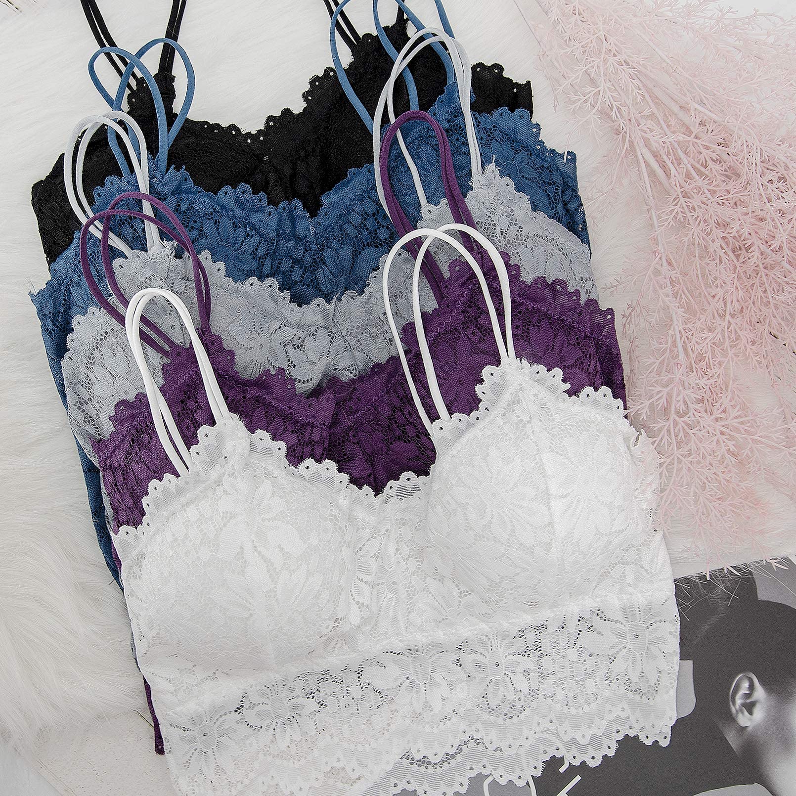 Duufin 5 Pezzi Reggiseno Bralette Pizzo Reggiseno Senza Ferretto per Donna e Ragazze
