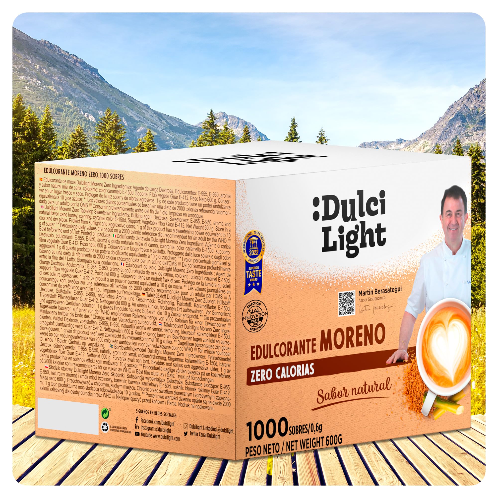 Dulcilight Édulcorant Roux Zero Calorie 1000 Buchettes 1g=10g de Sucre Brun Substitut de Sucre de Canne Muscovado Granulé aux Fibres 100% Saveur Naturelle No OGM Keto Sans Gluten Végétalien