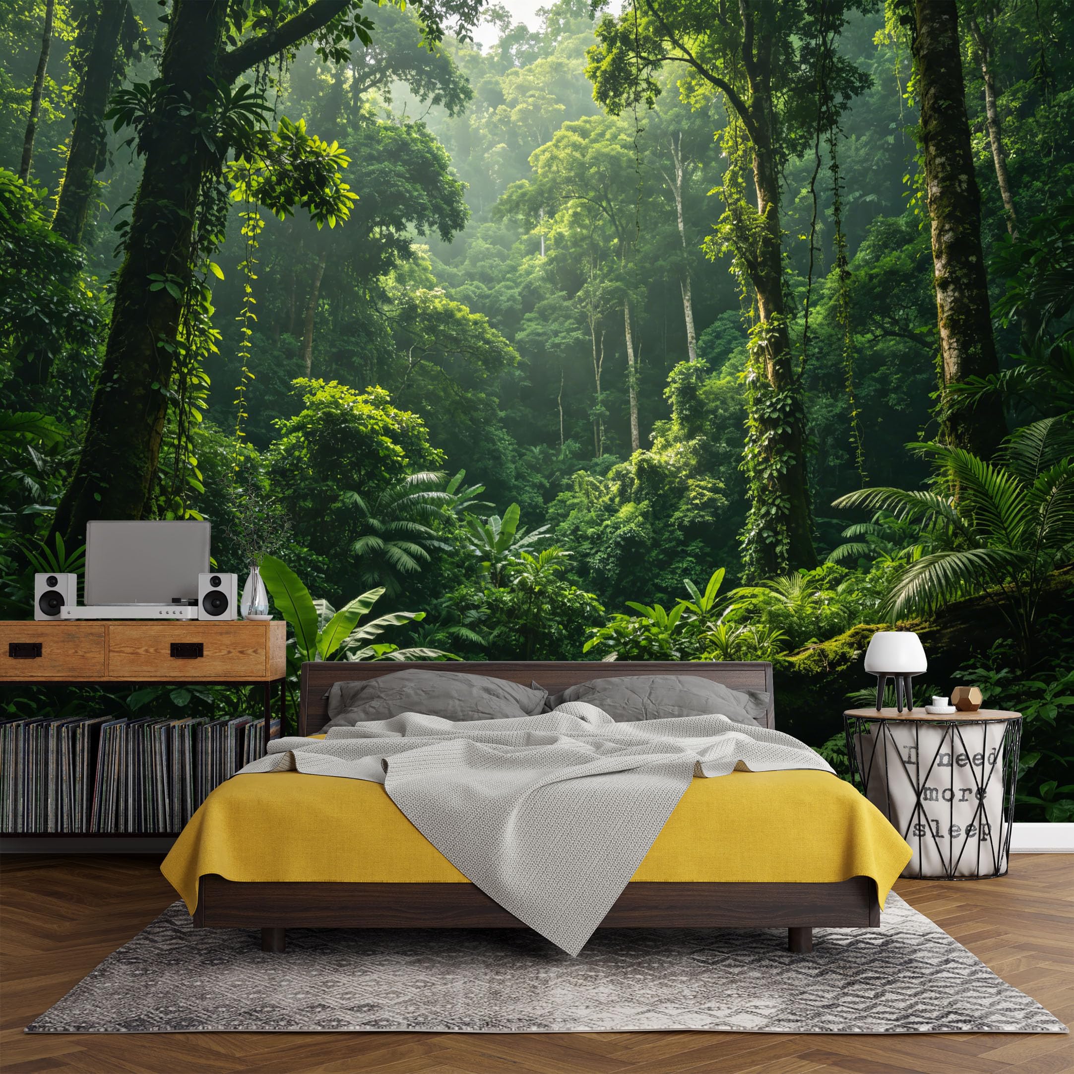Custom Size Wall Mural， Tropical Jungle Green Forest Canopy Rainforest Landscape，SelfAdhesive Art Prints wall Fabric (No PVC) Removable Wallpaper Living Room Decor