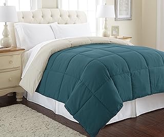 Amrapur Overseas Down Alternative Microfiber Quilted Reversible Comforter/Duvet Insert Ultra Soft Hypoallergenic Bedding-Medium Warmth for All Seasons, King, Blue Coral/Oatmeal