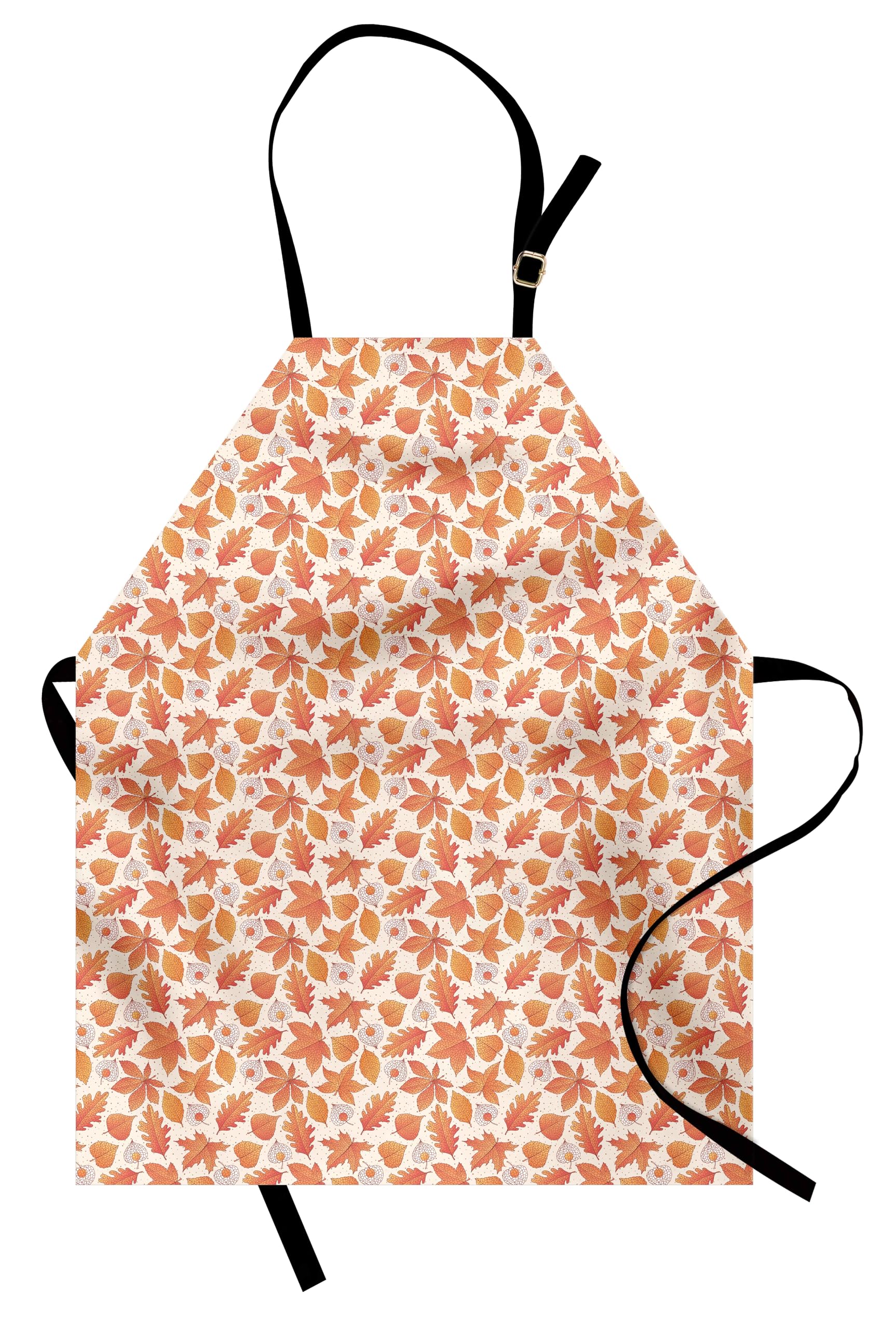 AmbesonneAutumn Apron, Oak Poplar Beech Maple Aspen and Horse Chestnut Leaves, Small Apron Bib with Adjustable Ties for Baking Painting, Small Size, Champagne Dark Salmon