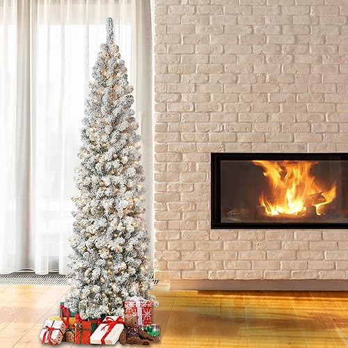 Miniatura 2 de National Tree Company First Traditions Árbol de Navidad preiluminado de acacia, árbol de Navidad delgado, luces incandescentes transparentes,