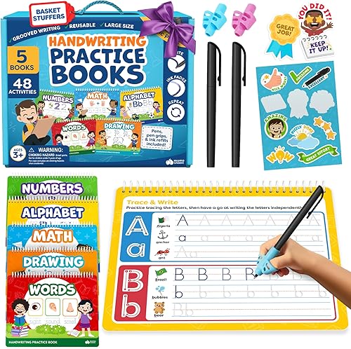 Magic Grooved Writing Practice for Kids Age 3-5 - Grooved Writing Books for Kids 3-5 - Handwriting Practice for Kids 5-7 - Preschool Tracing Books, Toys for 4 Year Old - Easter Gifts