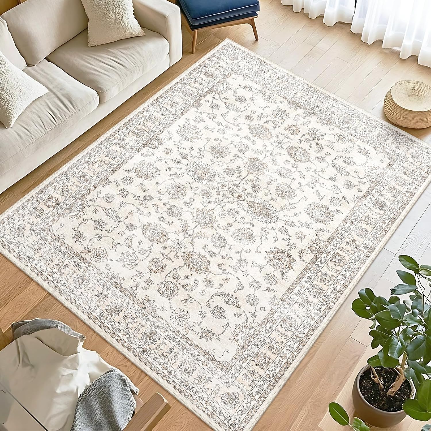 ペルシャ絨毯風　ネイビーブルー フローラルラグ 大判　137×187センチ ペルシャ絨毯風 ネイビーブルー フローラルラグ 大判 137×187センチ