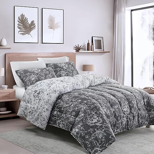 Miniatura 2 de SHALALA Floral Comforter Sets Queen Size,Bed-in-A-Bag Queen Comforter Bedding Sets,Reversible Blue and White Bedspread Coverlet Bed Sets with White