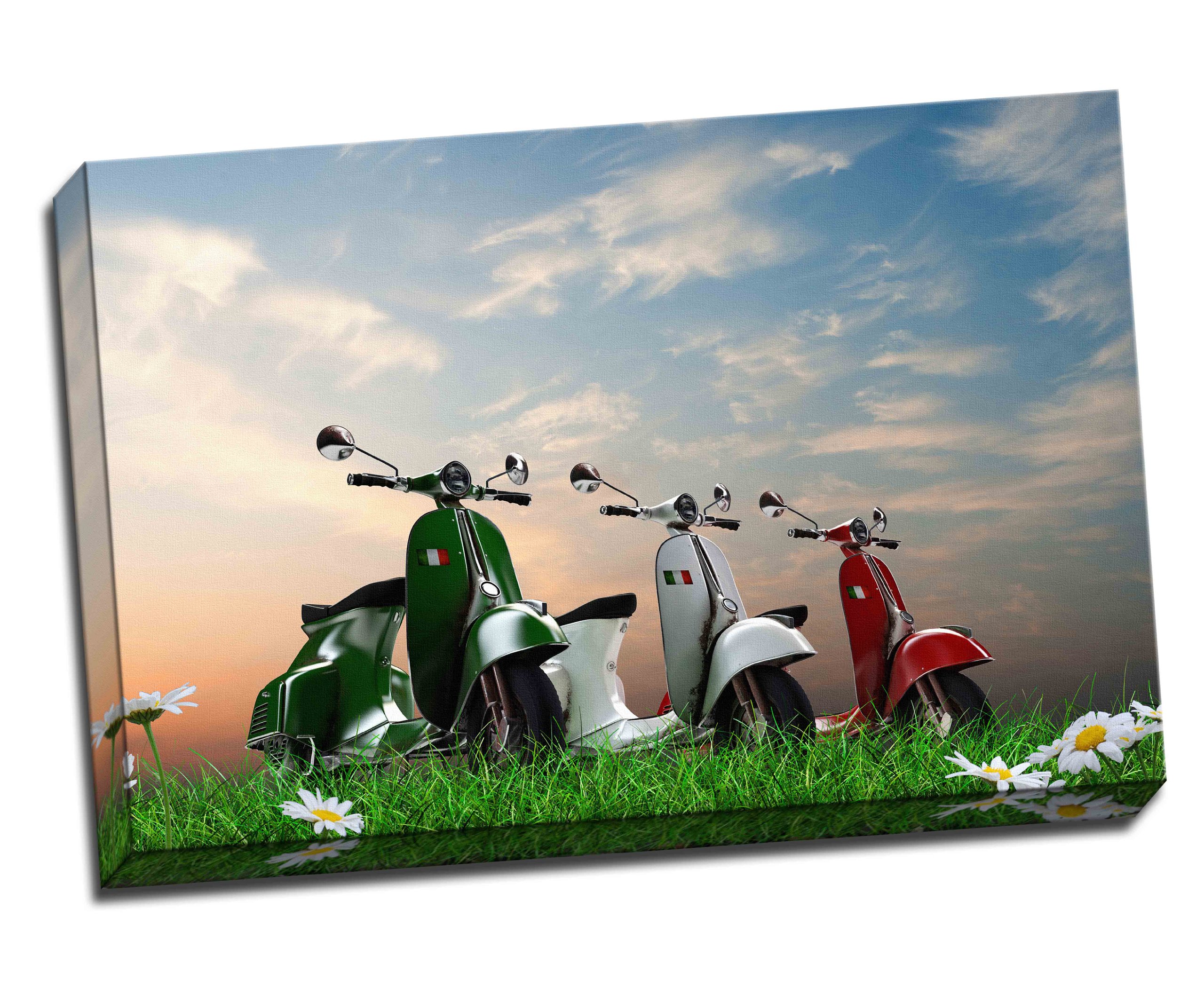 Italian Vespa Scooters Canvas Art Print Poster 30"X 20" Inches