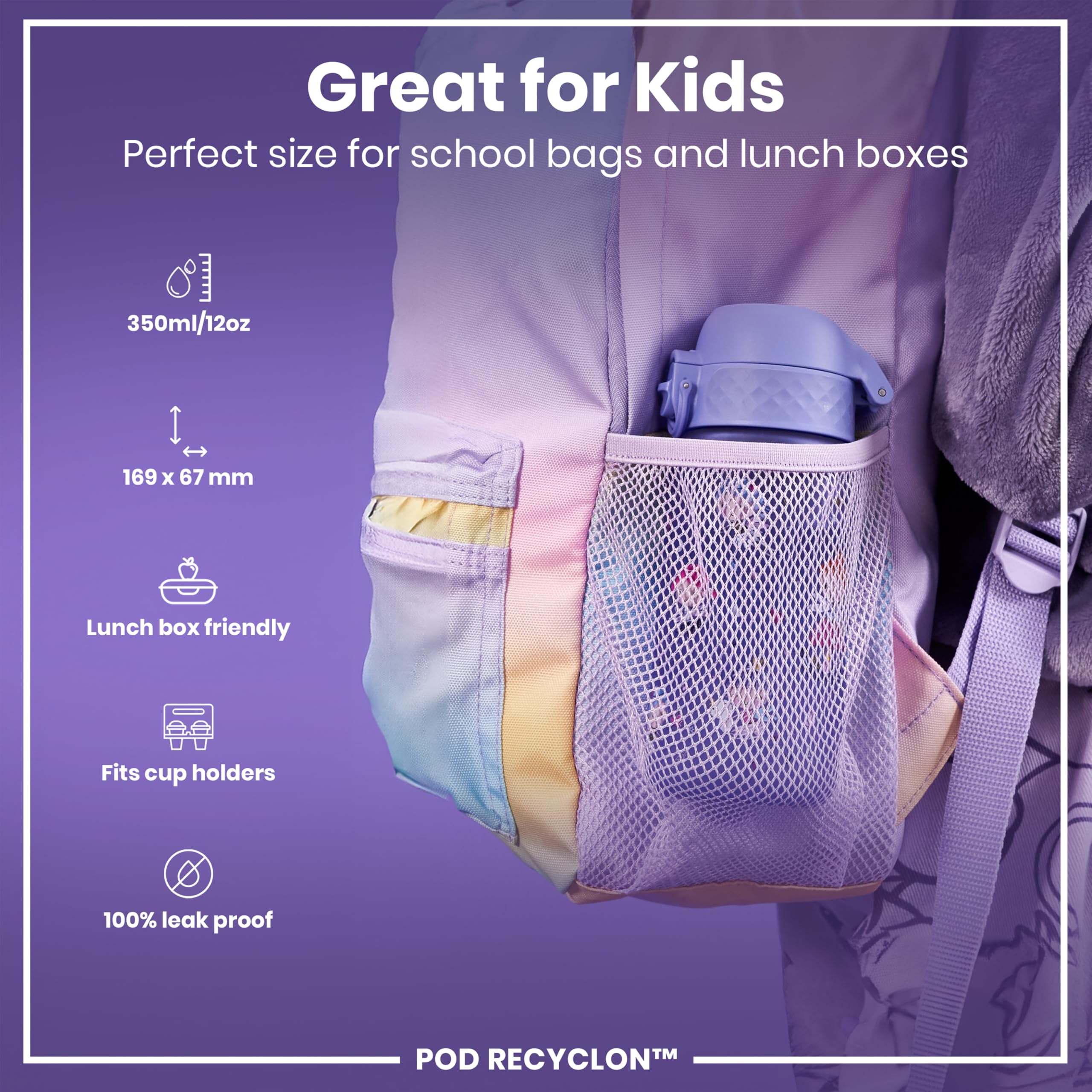Ion8 Kids Water Bottles, 350ml/12oz, BPA Free, Leakproof, Dishwasher Safe, Easy Open, Secure Lock - Image 2