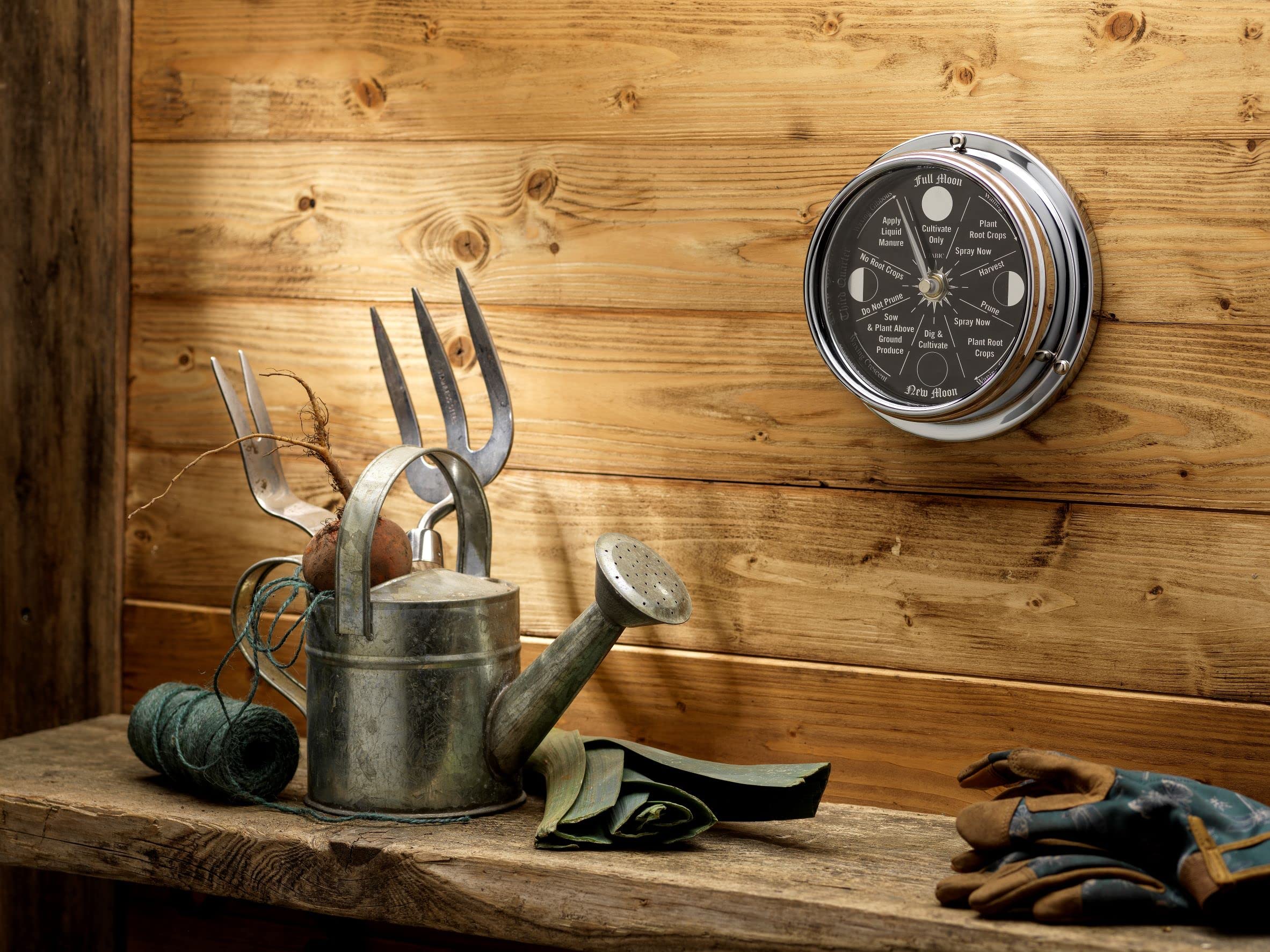 Prestige Chrome Moon Gardening Clock - Lunar Harmony Guide with Moon Clocks -Essential Gardening Tool for Biodynamic & Organic Gardening - Get The Best Results and Transform Your Garden