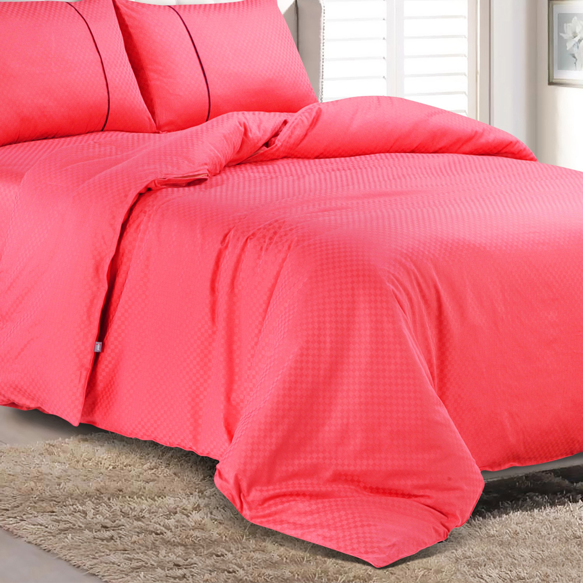 SPREAD SPAINOxford Cotton 400 Thread Count Soft Comfort Morden Design Bedsheets for Double Bed King Size with 2 Pillow Covers (108'' x 108'' inch Coral Pink)